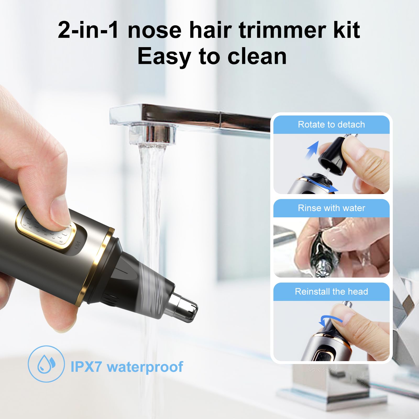 XOOMRSCP Nasenhaartrimmer für Männer, Schmerzloser USB Wiederaufladbarer Nasenhaarschneider, Ohr- und Nasenhaarschneider für Männer, Professioneller Gesichtshaartrimmer mit IPX7 wasserdichten Dual