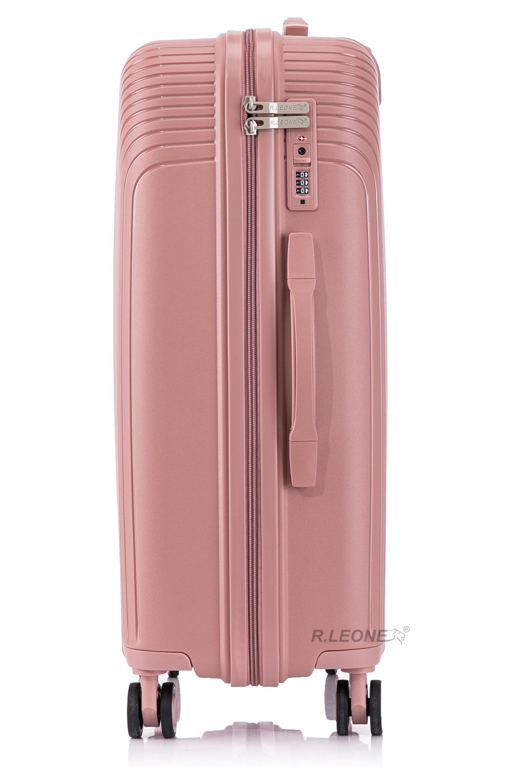 R.Leone Valigia da 1 pezzo Fino a Set 4 Trolley grande, medio, bagaglio a mano 55x40x20 Ryanair e beauty case Lucchetto TSA Polipropilene 8 Ruote Ultra Strong 6060 (Rose Gold, XS Beauty case)