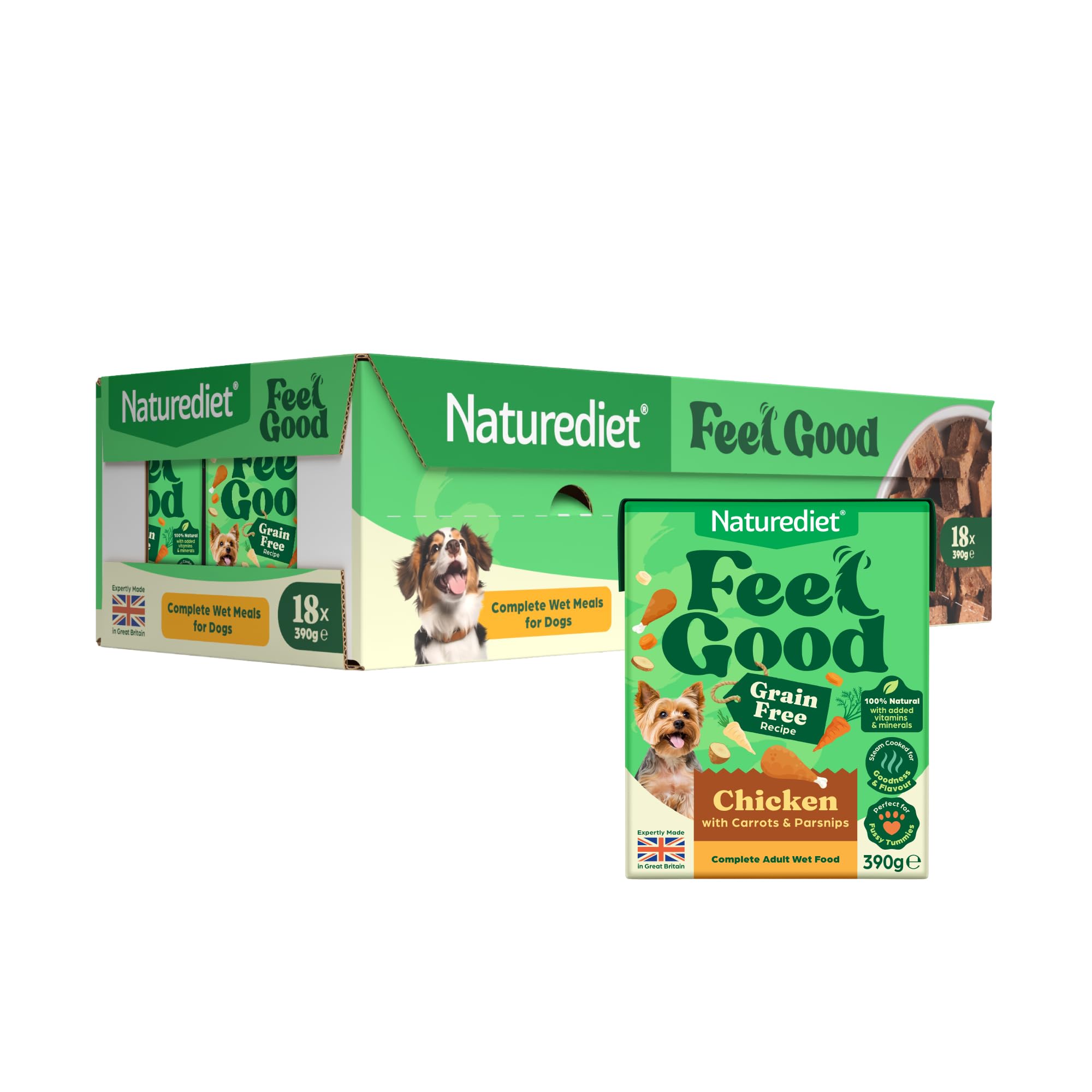 Naturediet - Feel Good Wet Dog Food, Natural and Nutritionally Balanced, Grain Free, Chicken, 390g (Pack of 18)