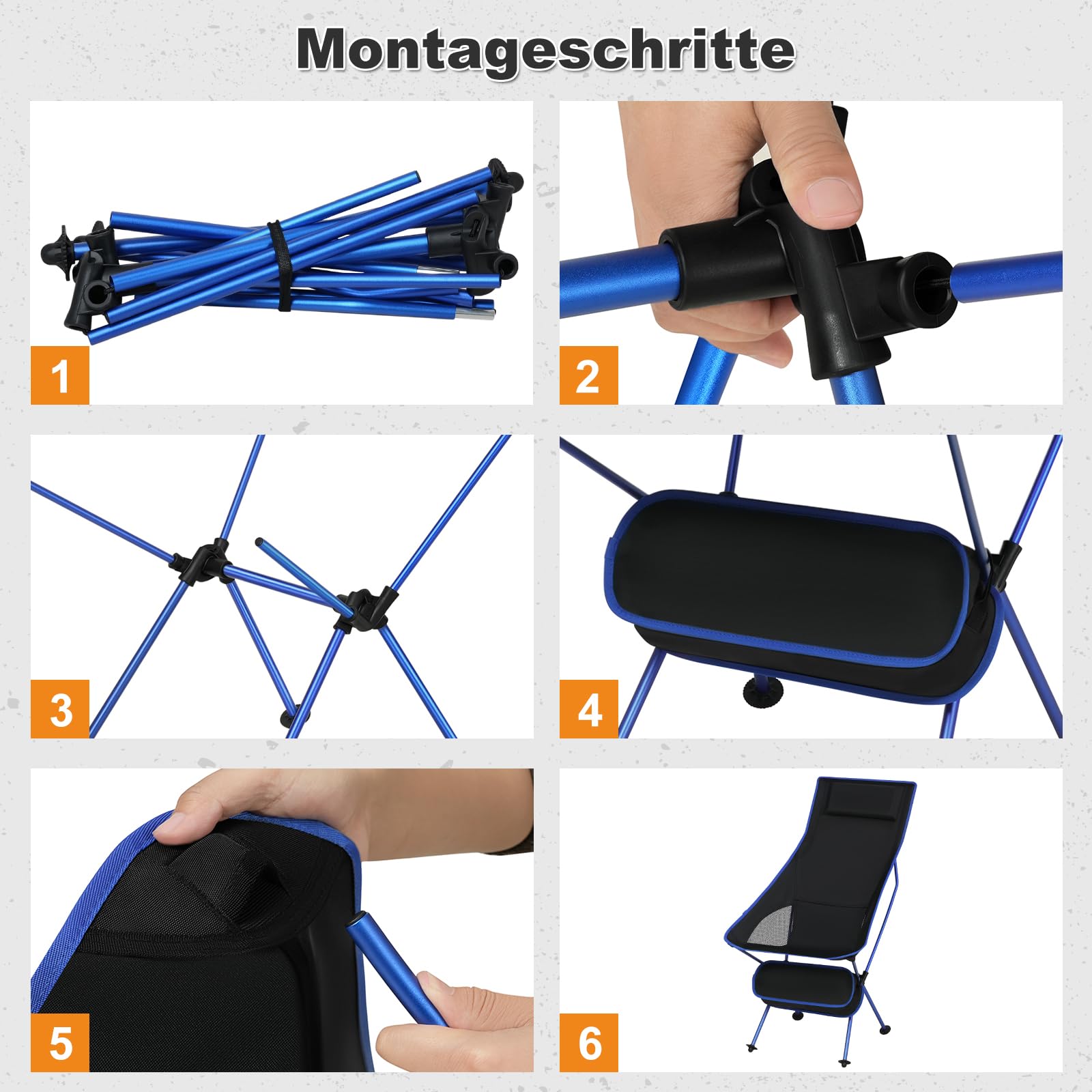 eSituro Campingstuhl faltbar, Klappstuhl leicht, Angelstuhl mit Tragetasche, Faltstuhl mit hoher Rückenlehne, Outdoor Strand Camping Stuhl, für Angeln Picknick Wandern