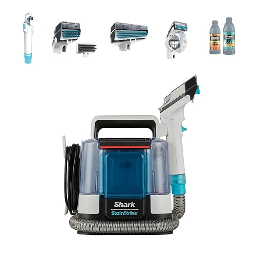 Shark StainStriker Pet Stain and Spot Cleaner, Compact Carpet and Upholstery Cleaner with Powerful Suction, Dual Cleaning Formulas, 4 Tools, Removes Stains, Odours and Dirt, White/Turquoise PX200UKT - Starter Formula Pack – Extended Tool Bundle