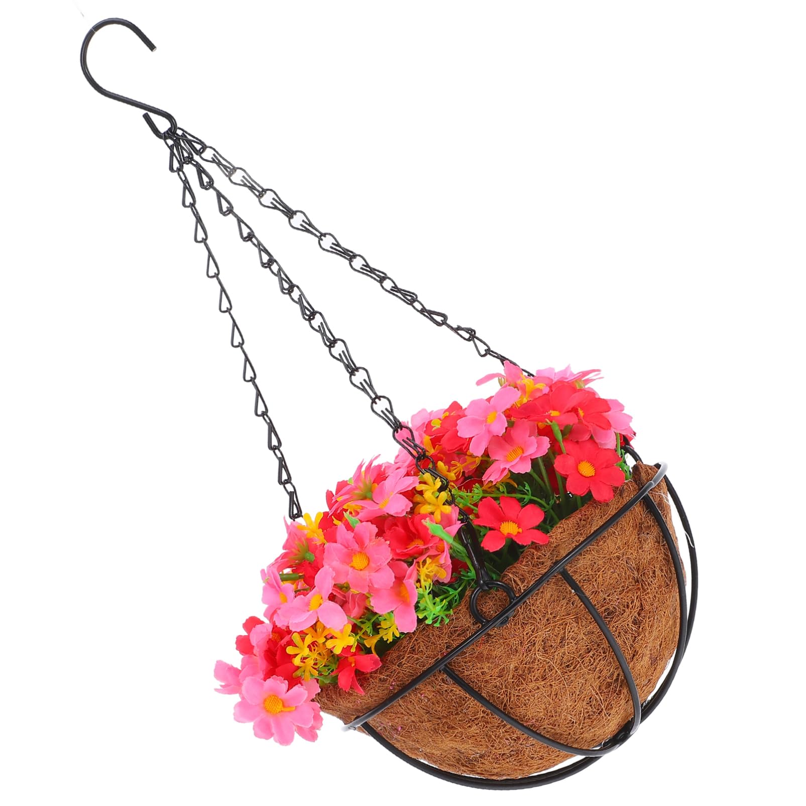 Happyyami Künstlicher Hängeblumenkorb aus Eisen, Rosa, für Draußen