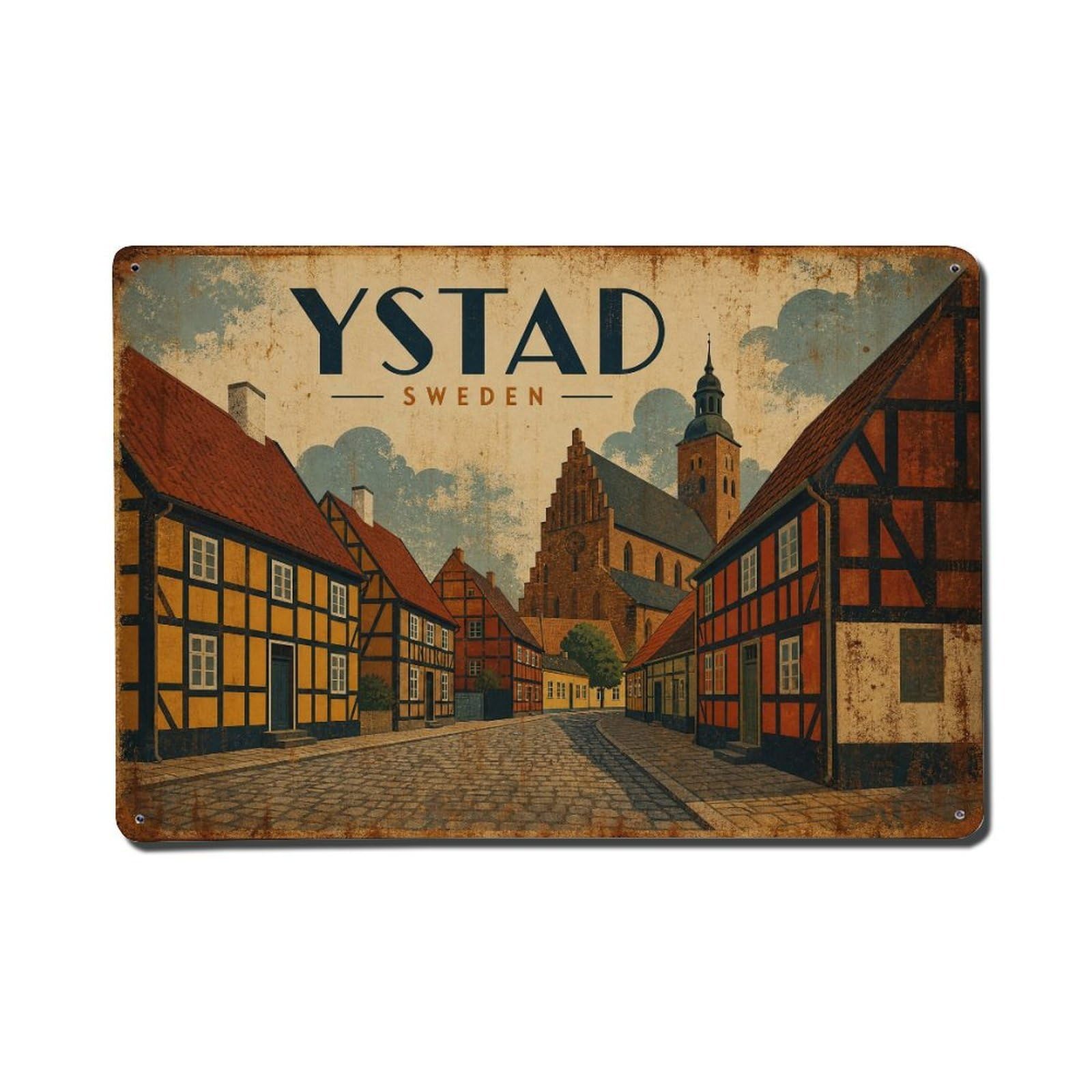 Travel Vintage Sweden Ystad Metal Tin Sign Plaque Wall Decor for Cafe, Club Bar, Office, Garden Metal Poster 8x12Inch
