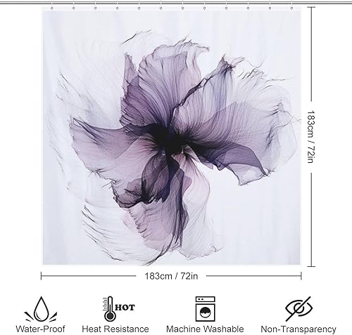 Miniatura 6 de YLATY2929 - Cortina de ducha de flores abstractas para baño, juego de cortinas de ducha bohemias florales moradas, tela transparente, moderna,