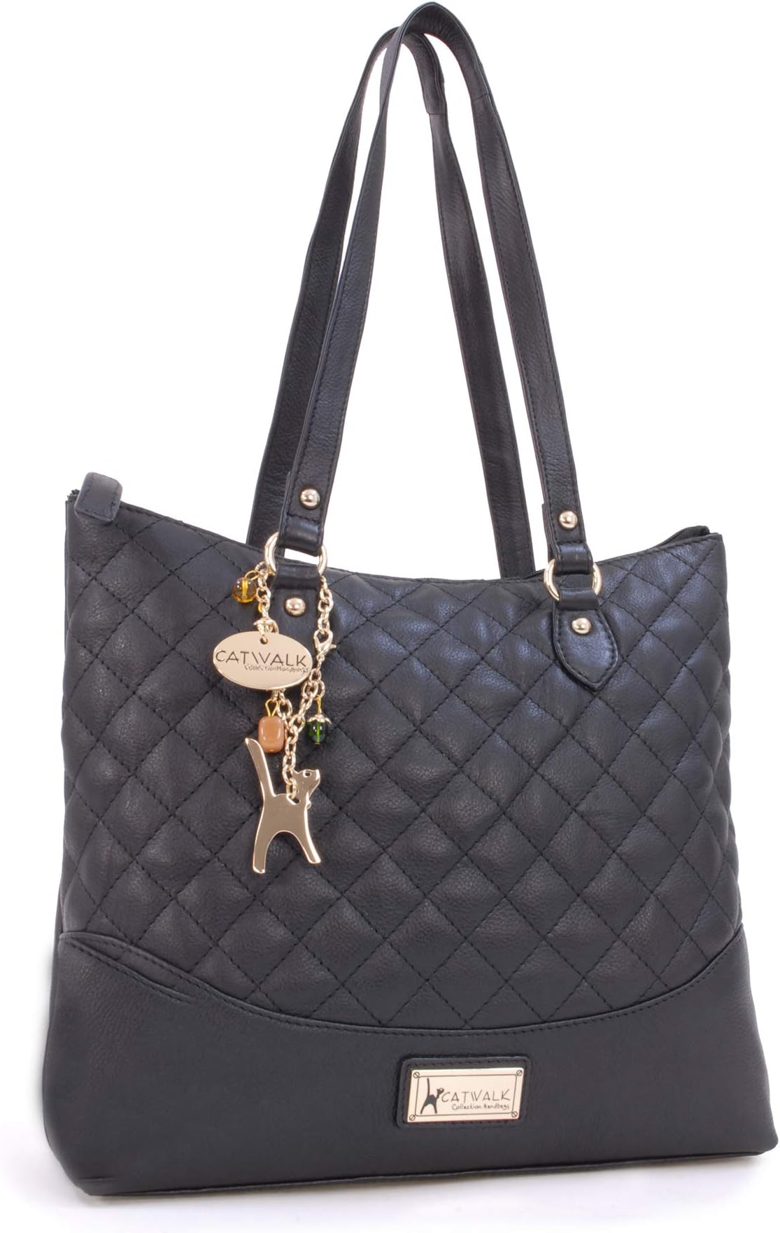 Catwalk Collection Handbags - Women's Quilted Leather Shoulder Bag - Ladies Tote Bag With Zip - Medium/Large - Sofia