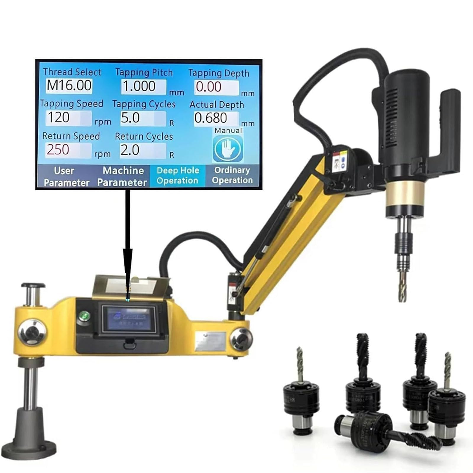 HaiZethonic 600W Electric Tapping Machine, M3-M16 High Torque Threading Tool, 360° Rotatable Tapping Arm with 8PCS Collets, for Metalworking, DIY, CNC,Industrial Tapping