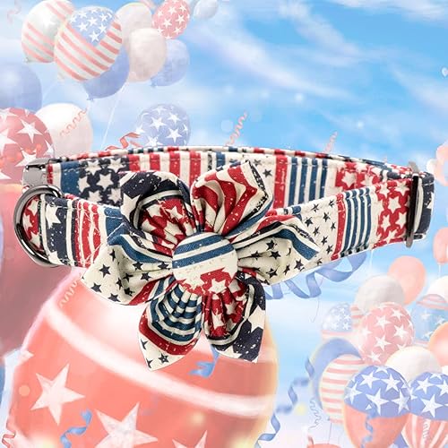 Miniatura 2 de Elegant little tail Collar de perro con la bandera de Estados Unidos, lindo collar de perro desmontable con flor, collar de perro ajustable para