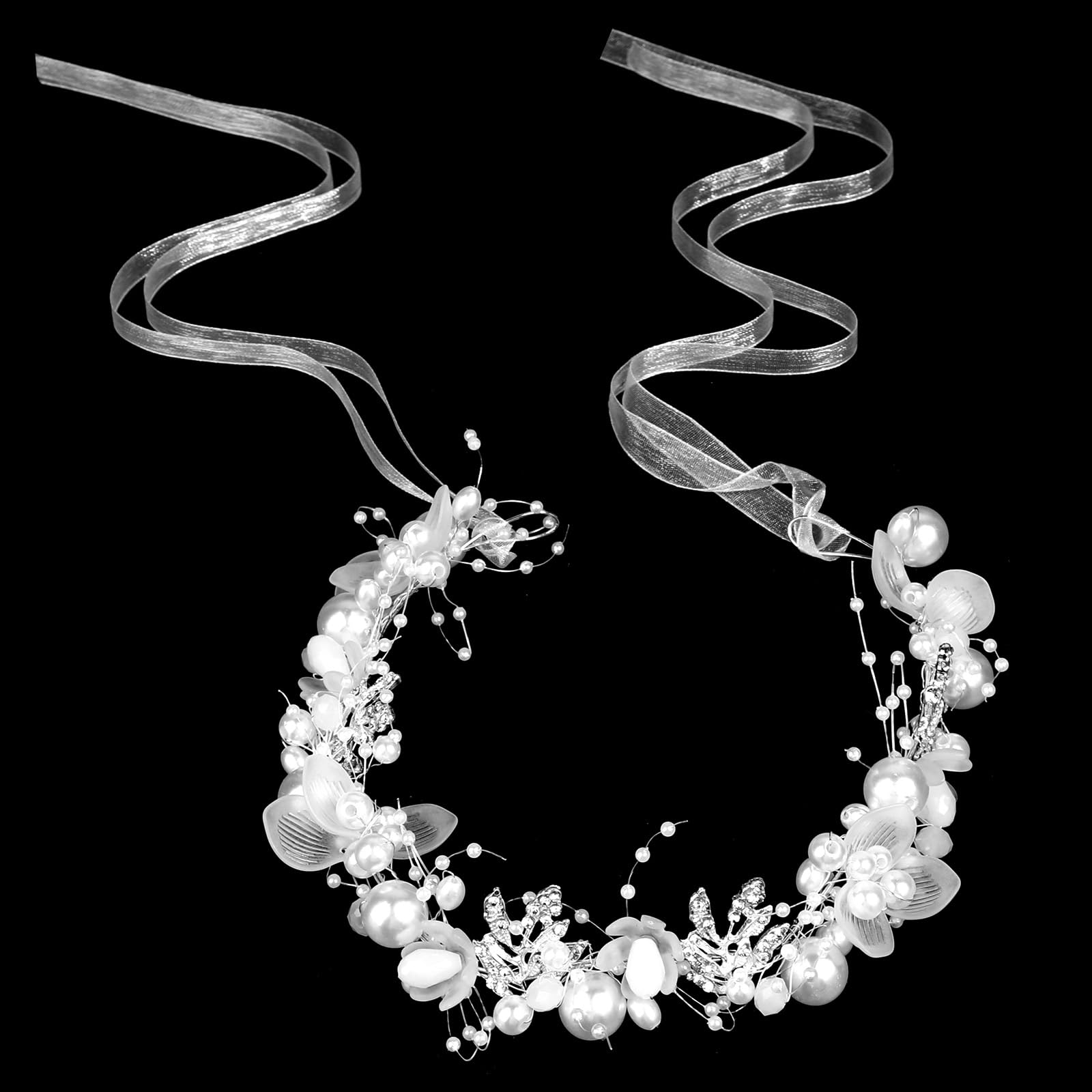 Styquenzer Wedding Hair Accessorie, Flower Headpiece Rhinestone Crystal Wedding White Pearl Rhinestone Headband for Women Flower Crown and Women Hair