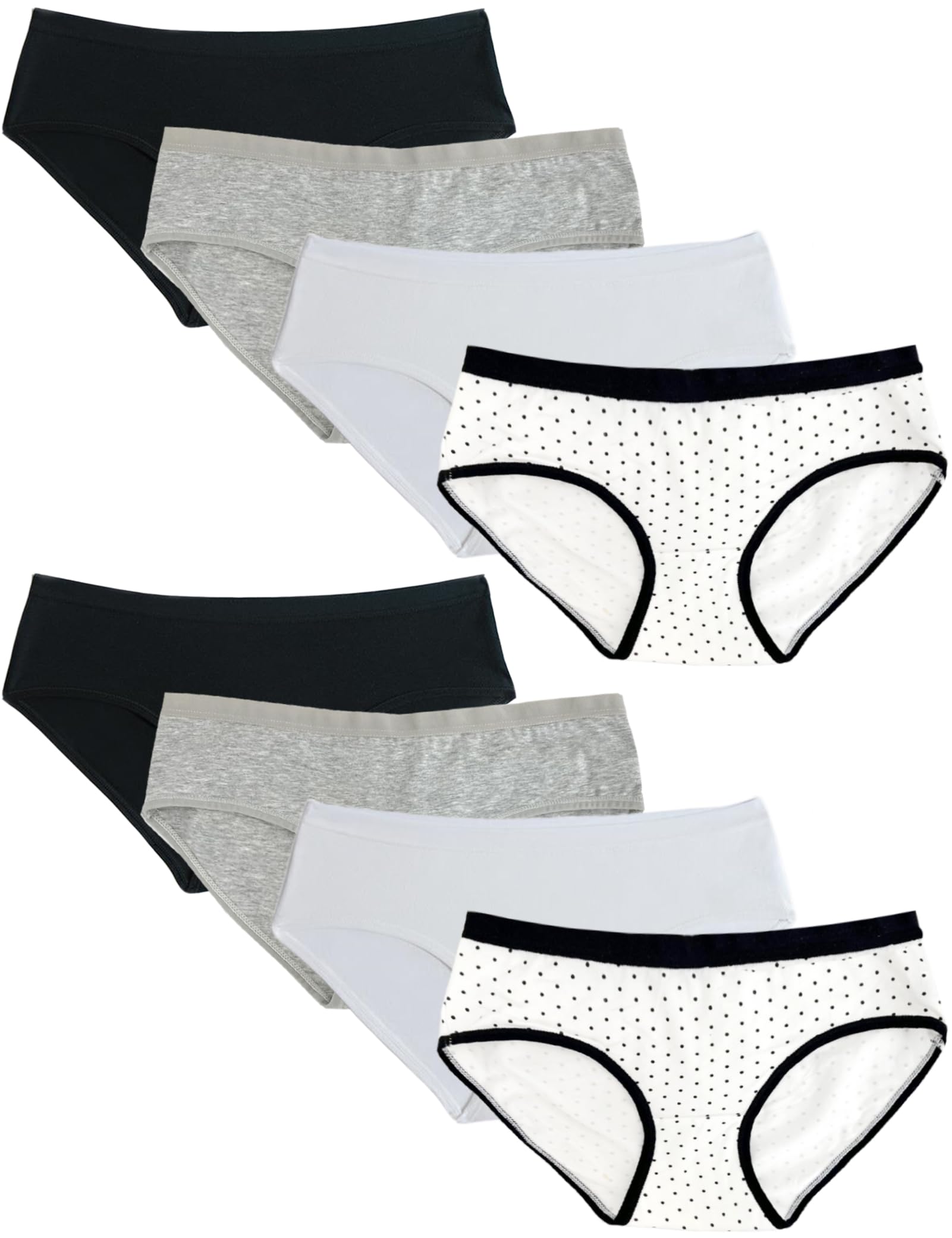 Soft Girls Cotton Briefs for Teens - 8-Pack Comfortable Breathable Underwear Essential Everyday Panties Black 14