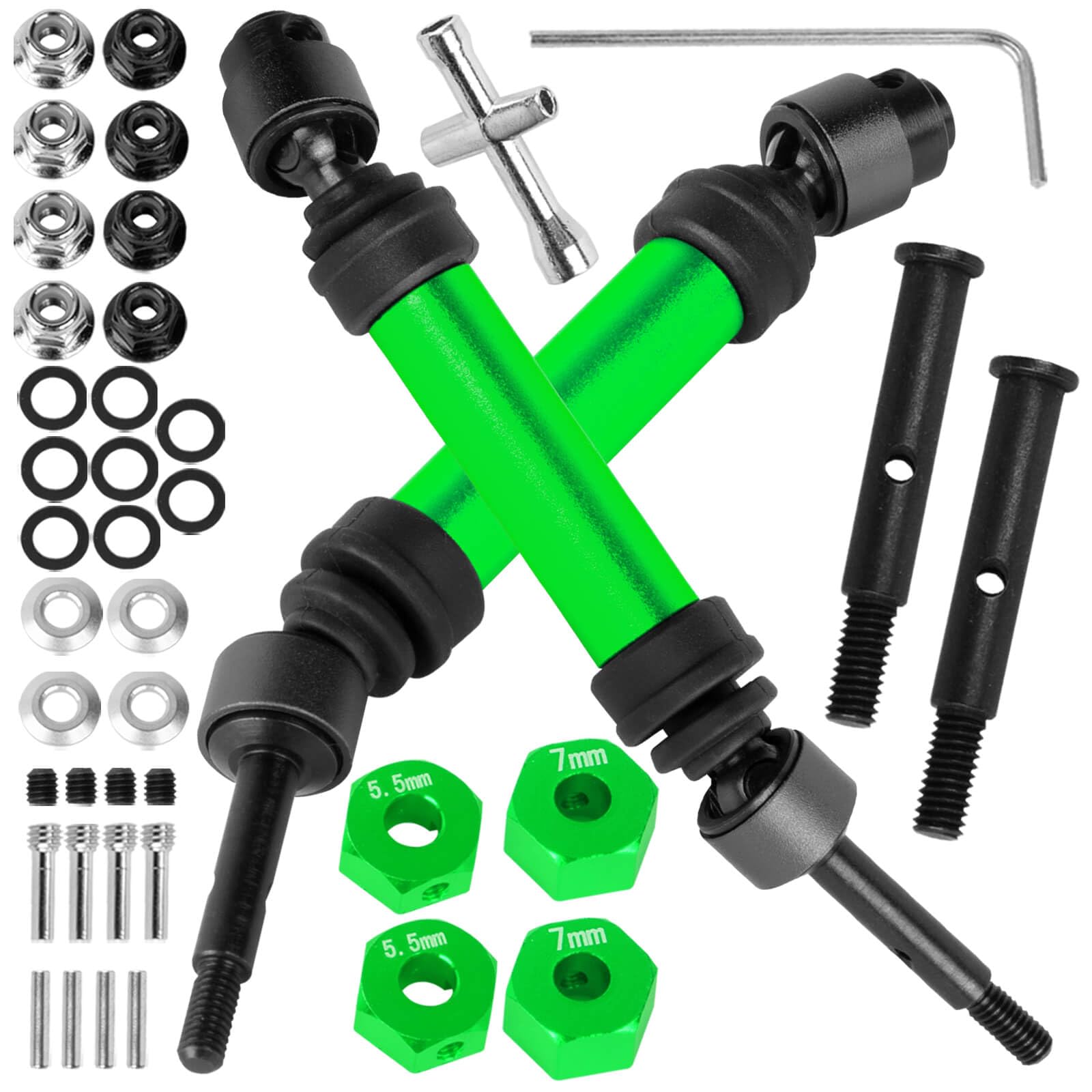 BRCatWPark Drive Shaft Axles Upgrades Part for 1/10 Slash 2WD (VXL),RC Steel #45 2Pcs Driveshafts CVD w/Hex Hops Up,Green