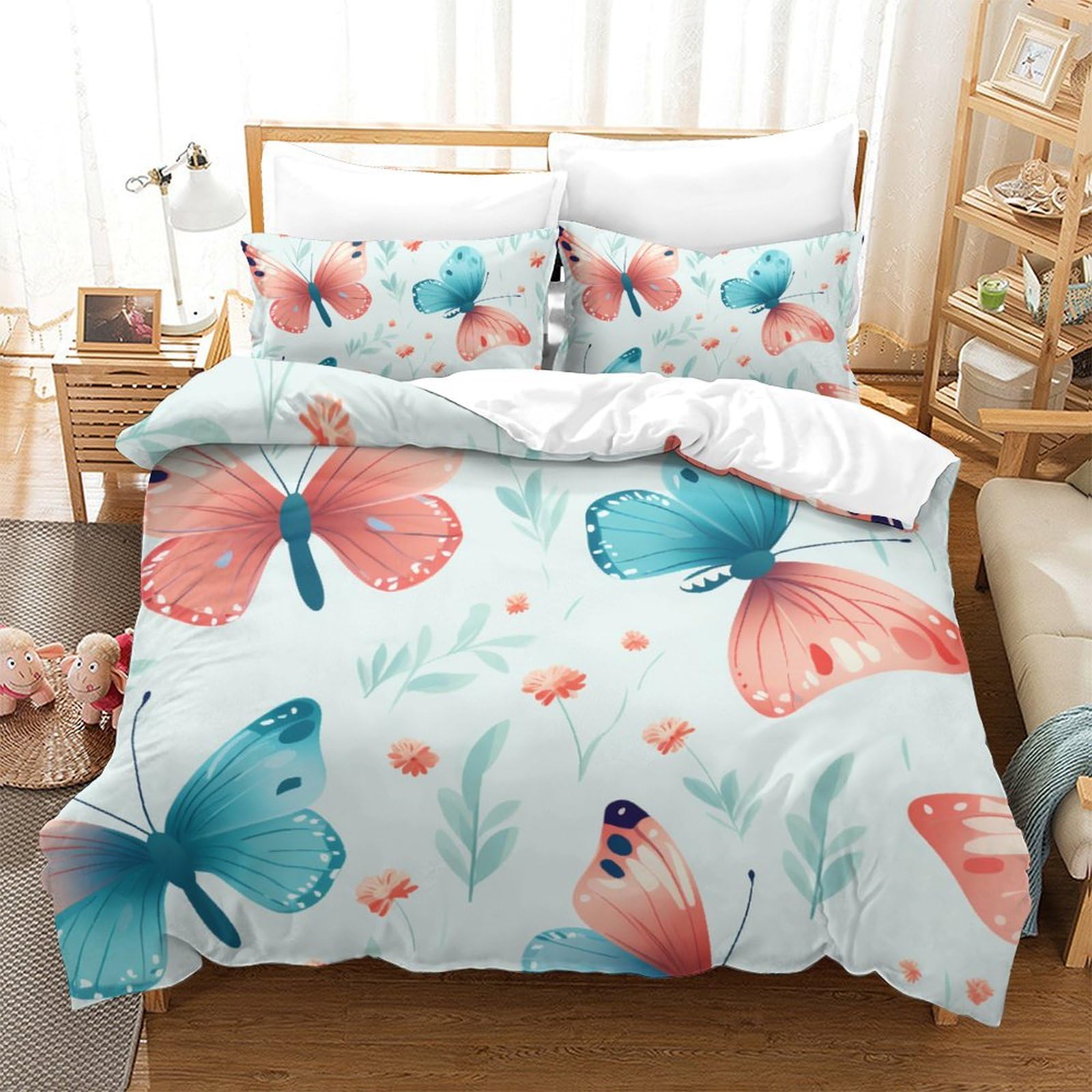 Housse de couette papillon 3D avec fermeture éclair pour en finir avec la couette qui glisse