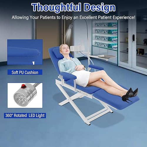 Miniatura 6 de Silla dental plegable portátil con luz LED, brazo giratorio de 360, silla de oficina dental ajustable para oficina dental en casa, spa de belleza,
