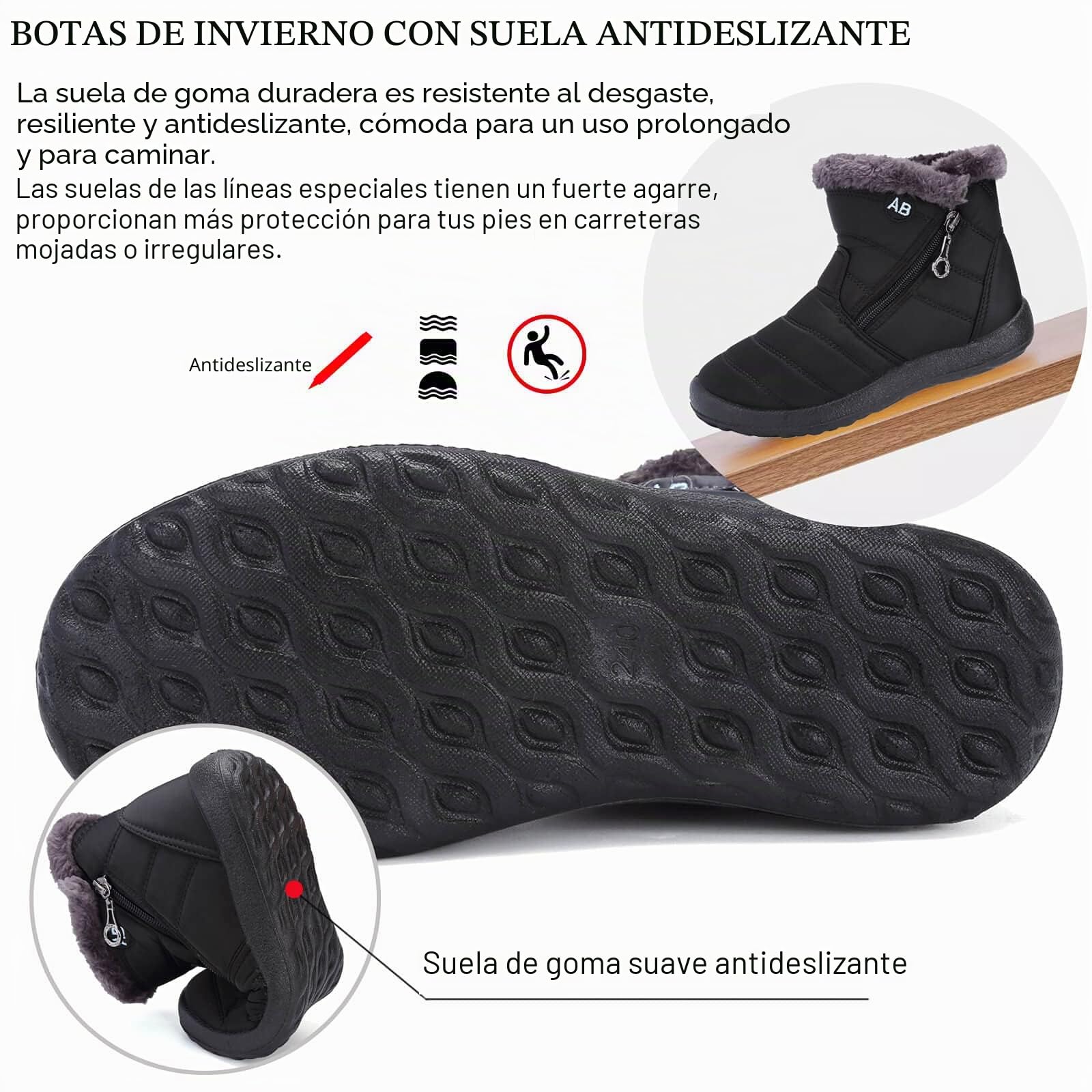 Maxome Botas Mujer Invierno Botines de Nieve Forradas Calientes Boots Zapatos con Cremallera Lateral Planas Botas Outdoor Cómodas Antideslizante Ligero Botines