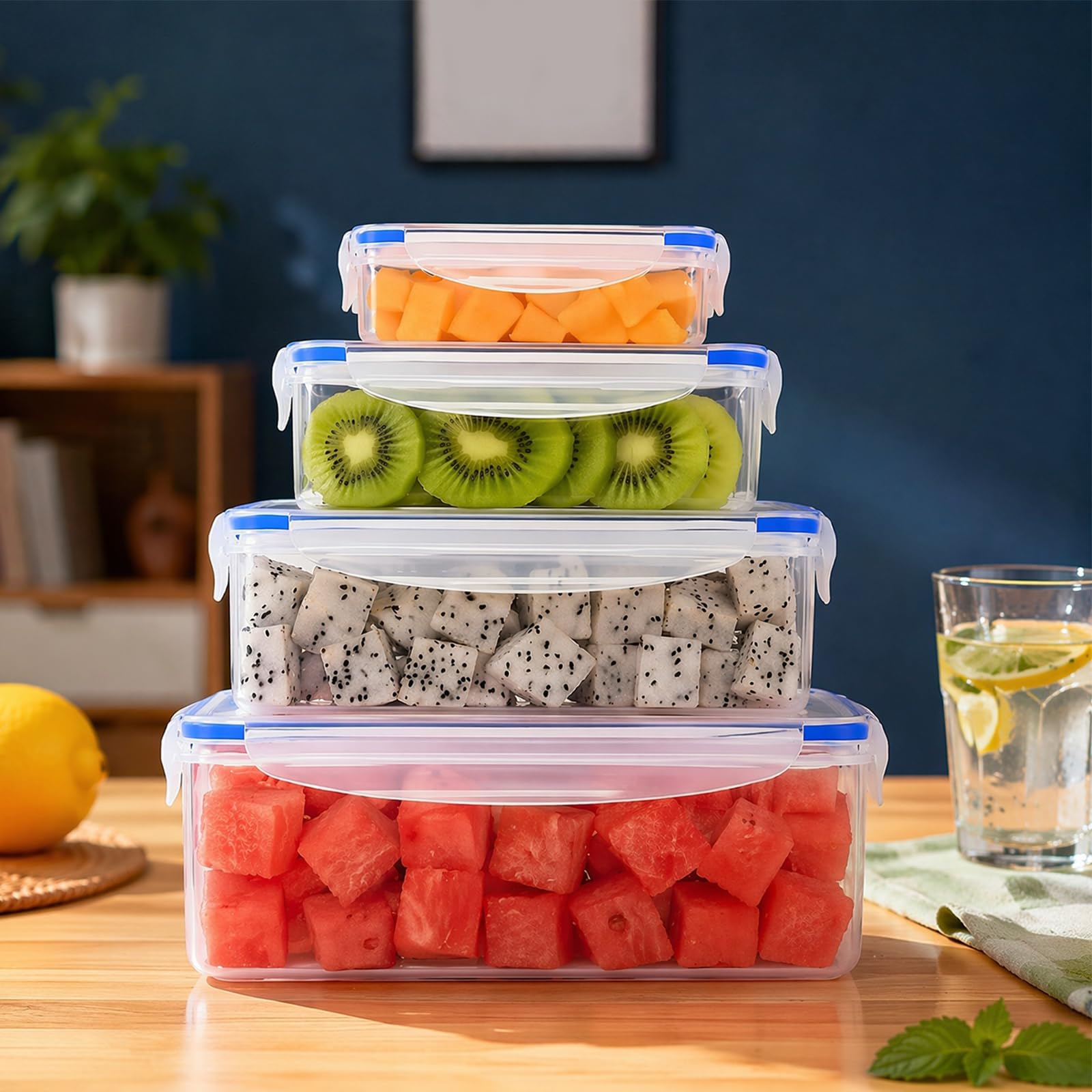 5Pcs Rectangular Food Storage Containers Leakproof Airtight Stackable