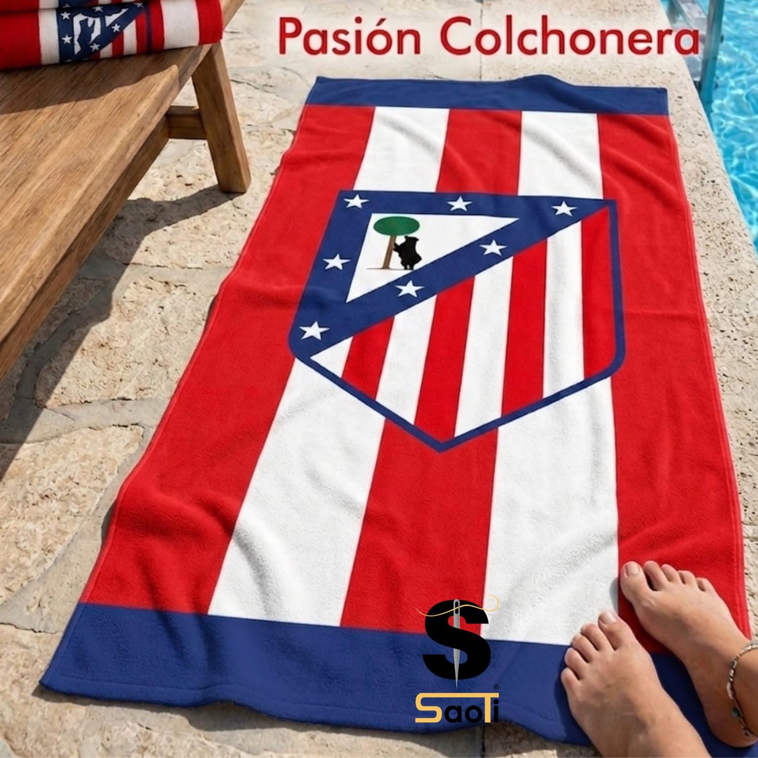 SaoTi Toalla Baño Grande Microfibra 140 x 70 cm Secado Rápido - Toallas Playa Grandes - Toalla Atletico de Madrid Rayas Rojiblancos