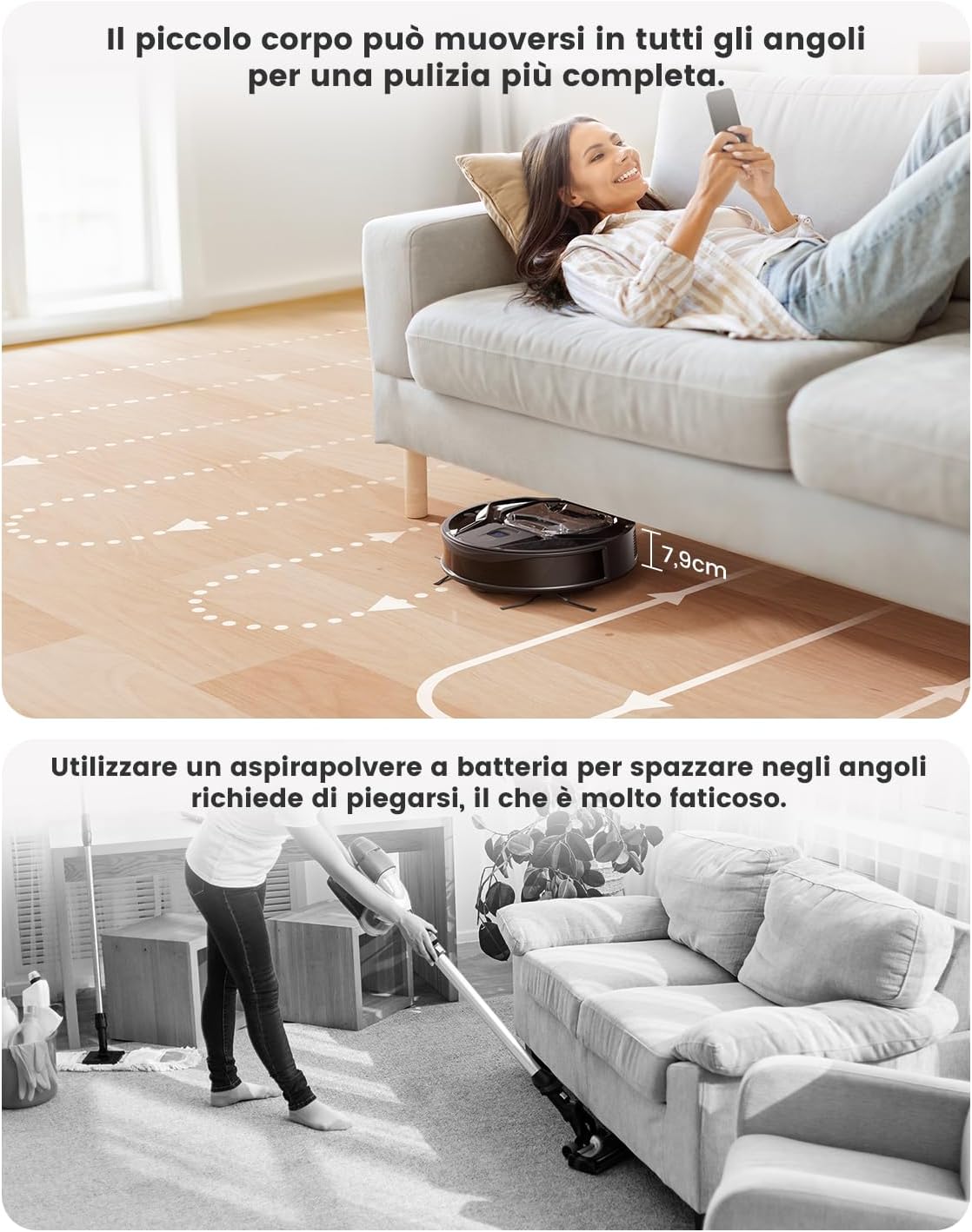 LEFANT M320 Robot Aspirapolvere,Forte Aspirazione da 6000Pa,Autonomia 210 Minuti,Autoricarica,Pattumiera Visibile da 800ML,Ideale per Peli di Animali Domestici,Nero - Immagine 3