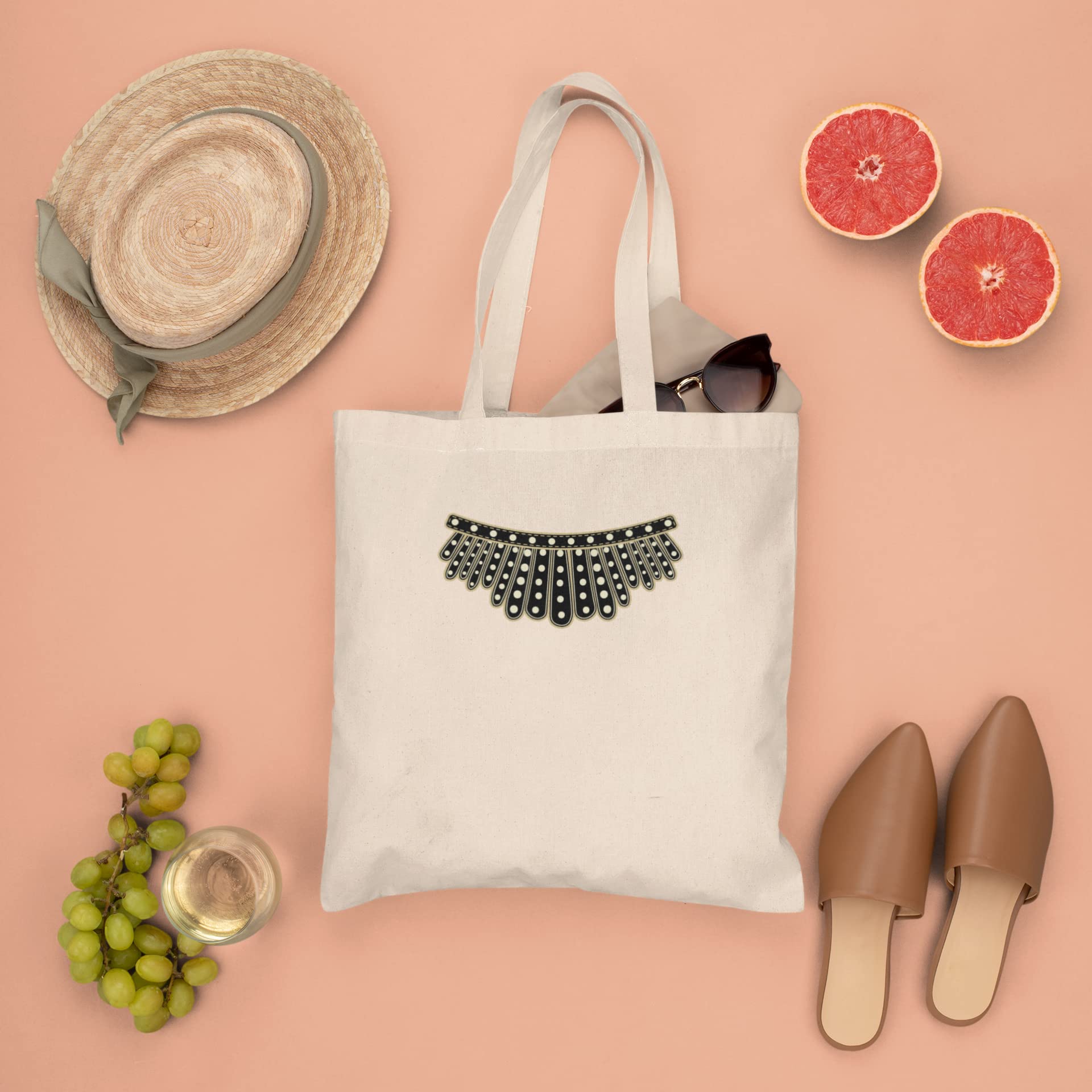 Pop Threads RBG I Dissent Jabot Collar Ruth Bader Ginsburg Black 15x15 inches Large Canvas Tote Bag