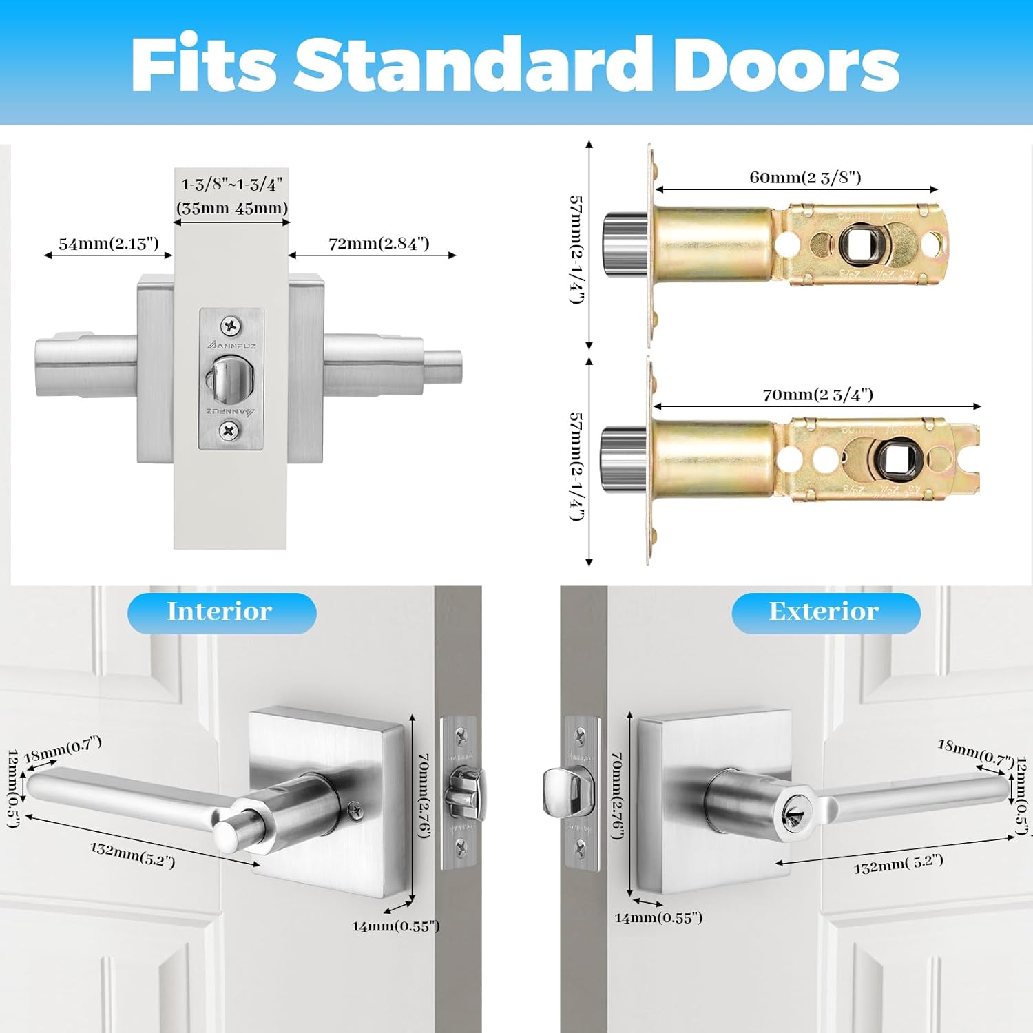 Entry One-Touch Push Button Locking Door Handle Lock with Keys,Non-Handed Opening,Entrance Reversible Left Right Lever for Interior/Exterior Front Door, ADA-Compliant Knob,for Office,Bedroom