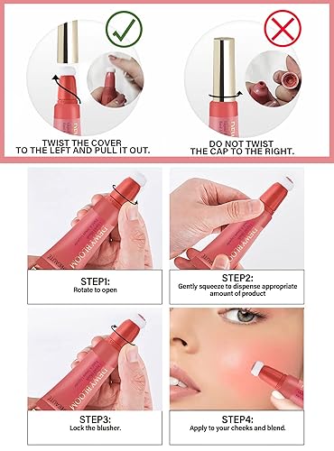 Miniatura 7 de SUMEITANG Blush Beauty - Varita líquida para mejillas con acabado húmedo, ligera, transpirable, de aspecto natural, color crema suave con aplicador