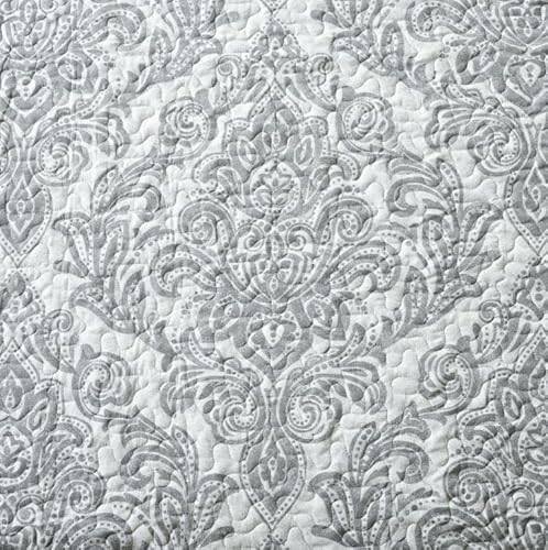 PRIME LINENS Luxury 3 Piece Quilted Printed Bedspread Set Throw Bedding Set Includes Soft Bed Throw Comforter with 2 Pillow Shams Embroidered Machine Wash (Damask Grey, King) - Cosy Home Interiors PRIME LINENS Luxury 3 Piece Quilted Printed Bedspread Set Throw Bedding Set Includes Soft Bed Throw Comforter with 2 Pillow Shams Embroidered Machine Wash (Damask Grey, King) - Image 2