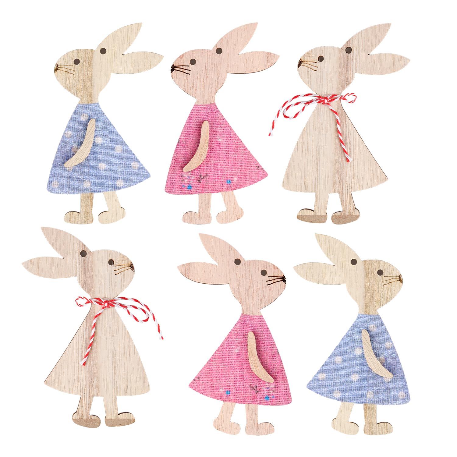 Bojueshaw 6pcs Easter Wooden Rabbit Ornaments,Cute Wooden Bunny Cutout for Tree Decorations Home Garden Party Gift Tags