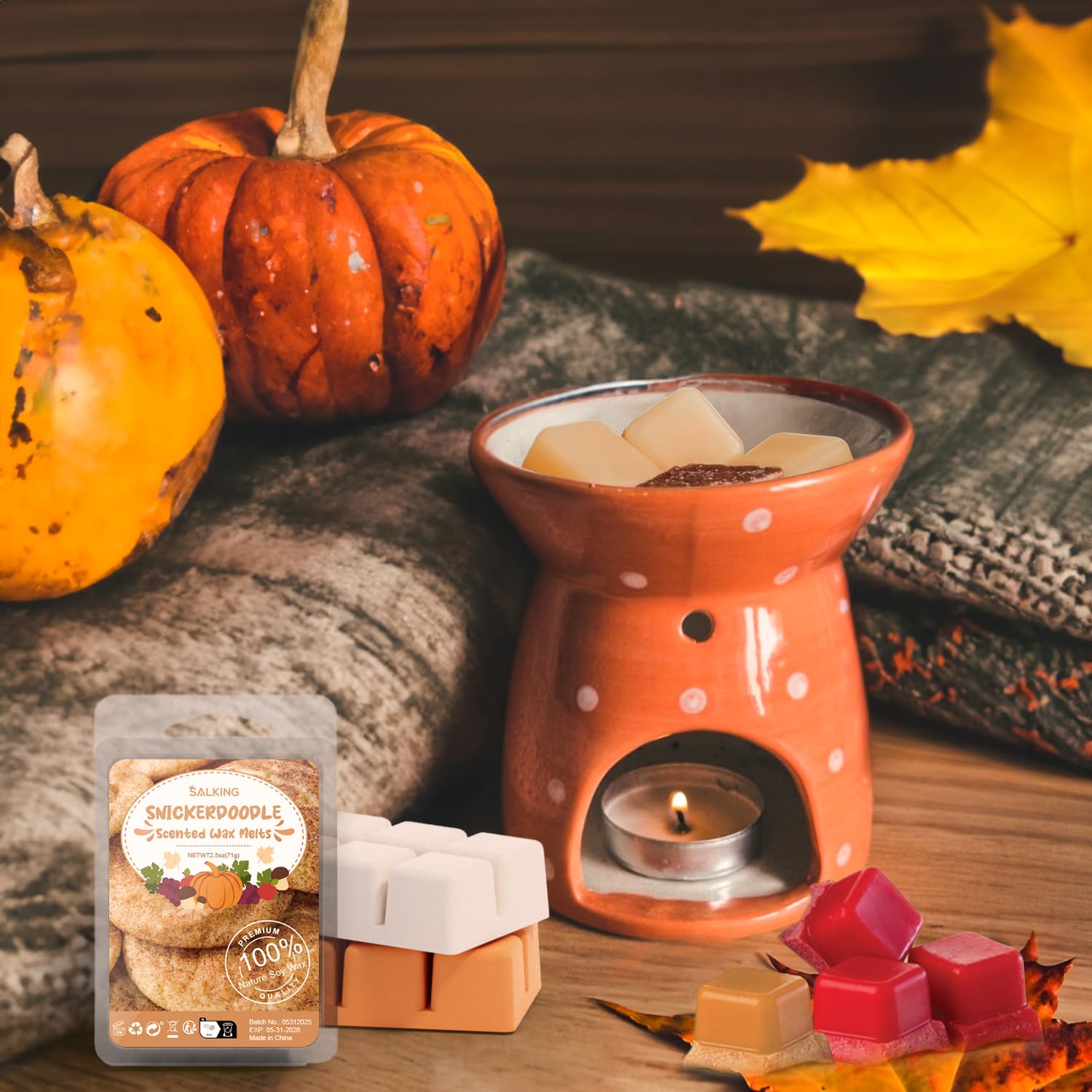 SALKING Autunnale Set di Tart Profumate Cera per Lampada Profumata, 100% Cera di Soia Naturale, Candela Profumata per Ambienti, set Regalo di Profumi di Zucca e Cannella per Halloween, Natale, 8 pz.