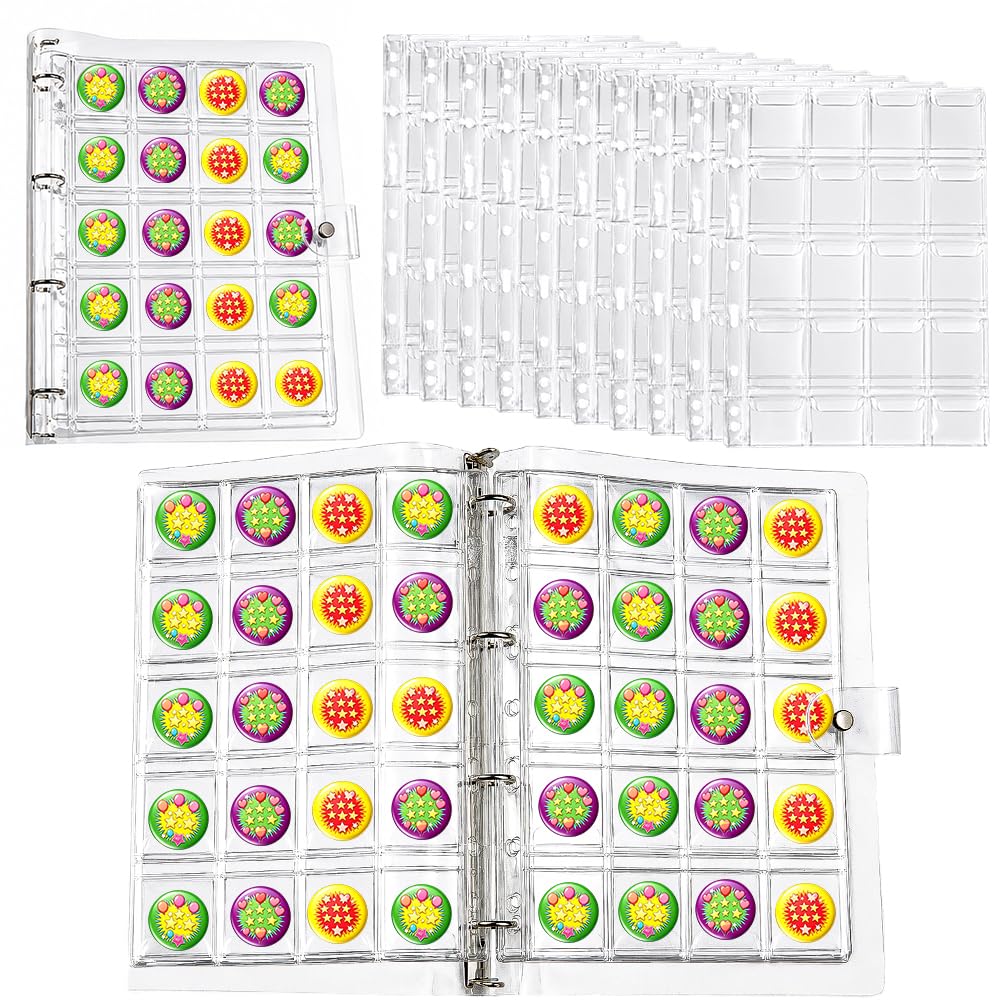 BENECREAT 200 Pocket Buttons Badge Pin Storage Book, 9-Hole Pocket Inserts Collecting Sleeves Collection Holder for Easy Access and Display