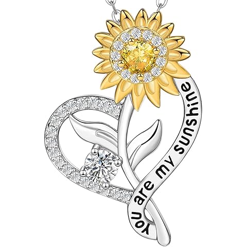Sunflower Birthstone Necklace for Women, Sunflower Gift for Wife Birthday Gift Ideas Wedding Anniversary Birthday Gifts for Girlfriend You Are My Sunshine Pendant Necklace for Grandma Mom Daughter