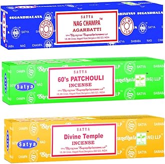 Holistic Mix Incense Sticks 3-Pack Assortment | Slow-Burning, Long-Lasting Nag Champa, 60's Patchouli & Divine Temple (15g Each)