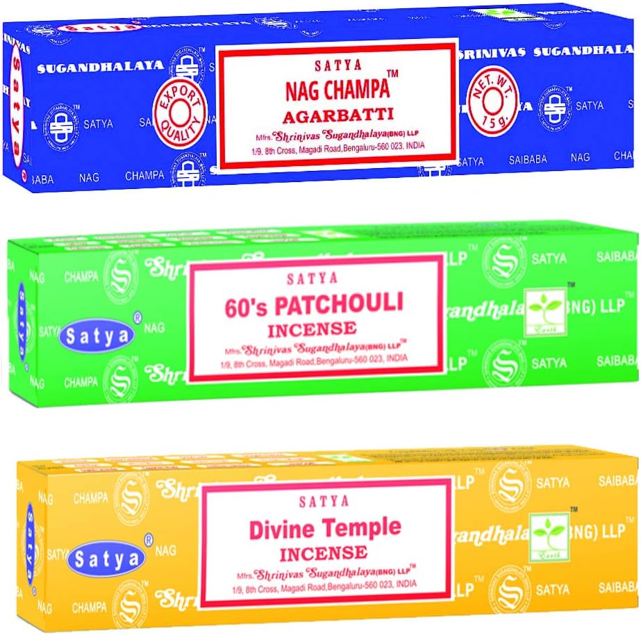 Holistic Mix Incense Sticks 3-Pack Assortment | Slow-Burning, Long-Lasting Nag Champa, 60's Patchouli & Divine Temple (15g Each)