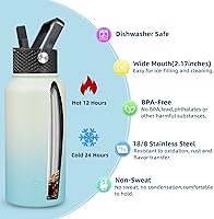 Vista 228 de BJPKPK - Botellas de agua aisladas con tapa de popote, botellas de agua de acero inoxidable de 40 onzas con 3 tapas, termo a prueba de fugas libre