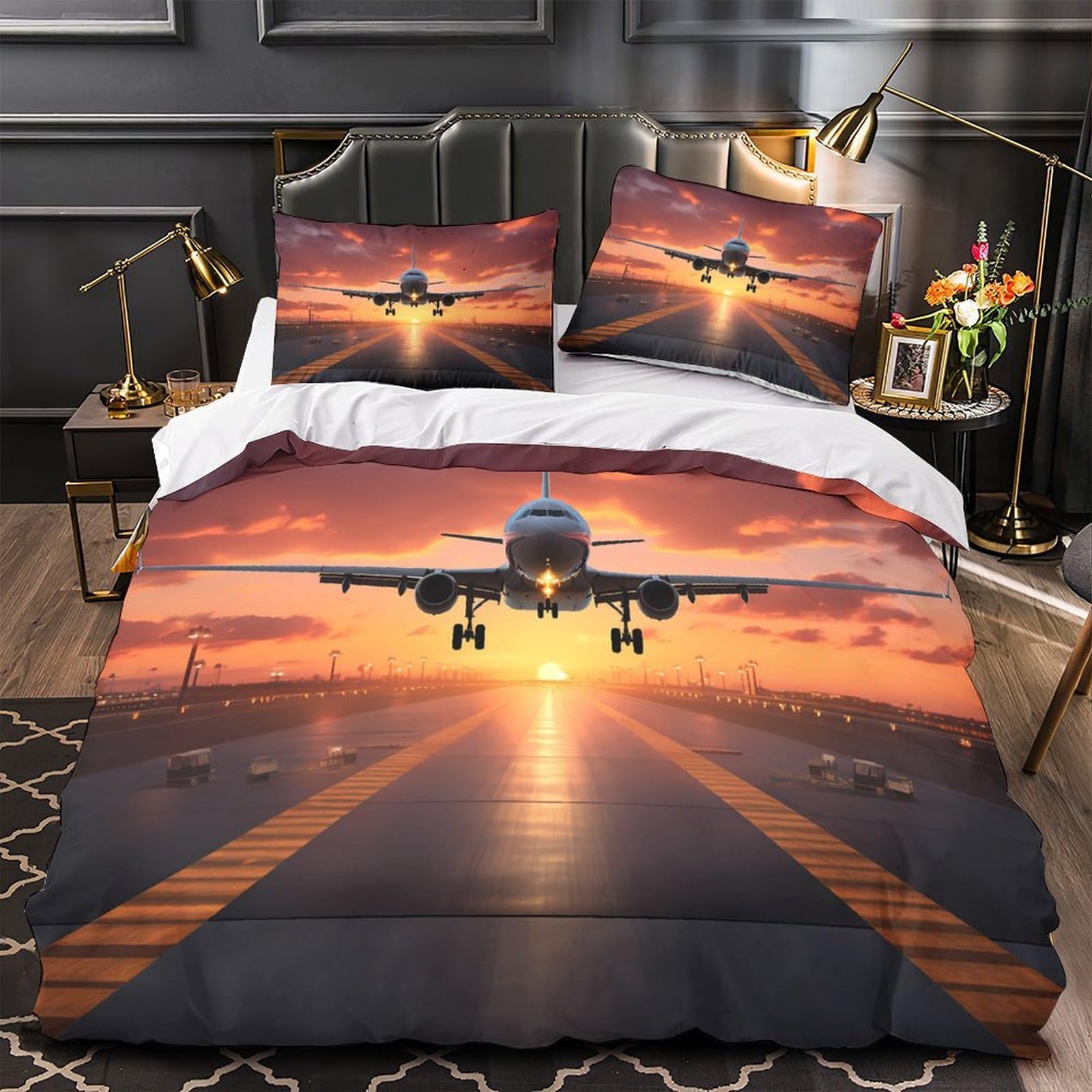Parure de lit avion 3D en microfibre respirante pour chambre d'enfant garçon single 135x200cm