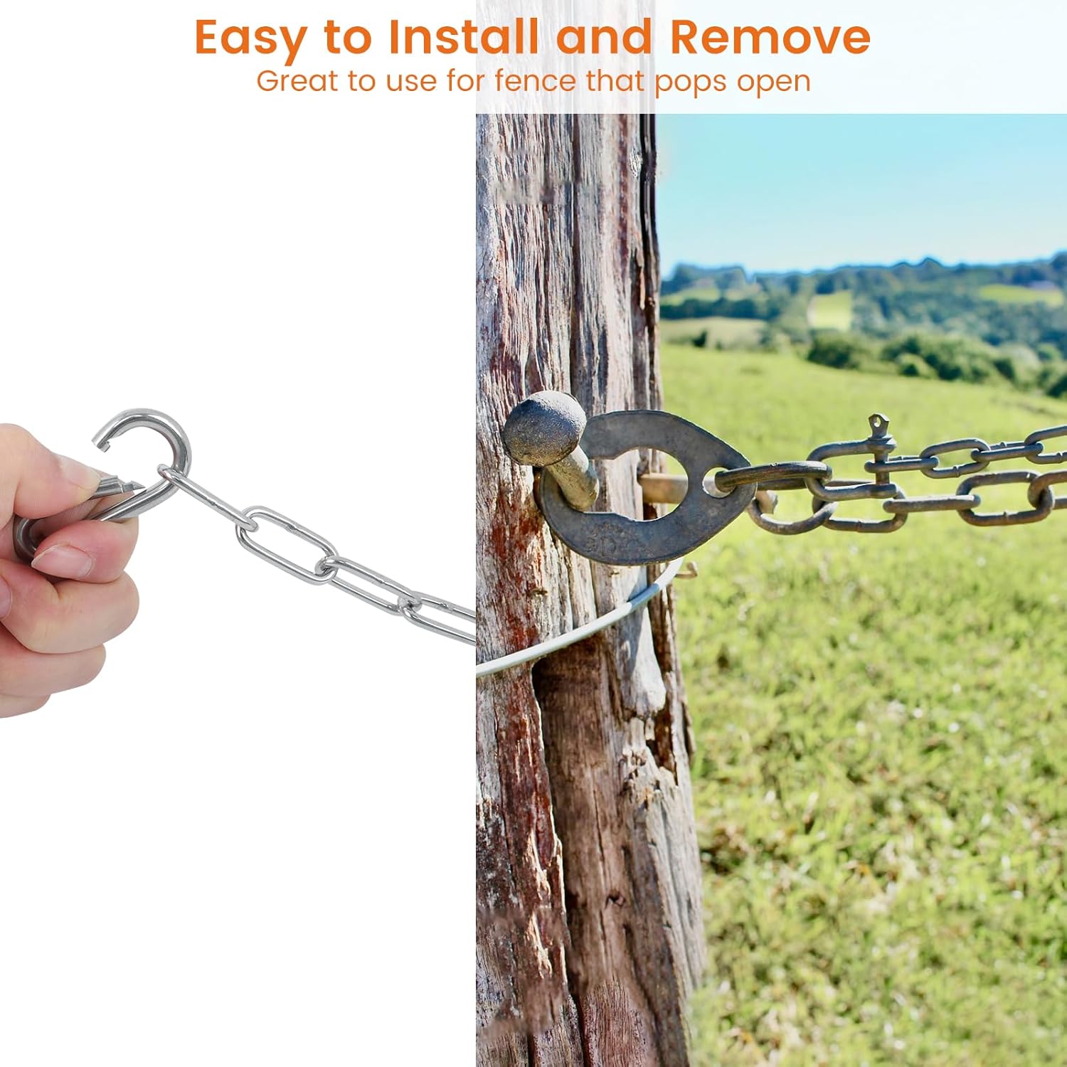 2 Pack 28 Inch Stainless Steel Gate Chain Lock, 1/8 Inch Adjustable Gate Link Chain Lock with 1/5 inch Carabiners, Security Gate Chain Link for Outdoor Fence Yard Pet Cage Side Back Garden Door Silver