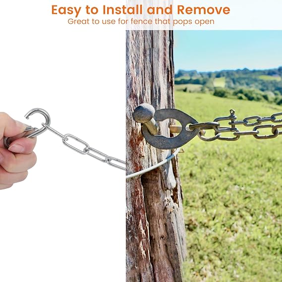 1/8 X 28 Inch Stainless Steel Gate Chain Lock, Adjustable Gate Link Chain Lock with 1/5 inch Carabiners, Metal Security Gate Chain Link for Outdoor Fences, Yard Pet Cage, Side Back Garden Door, Silver