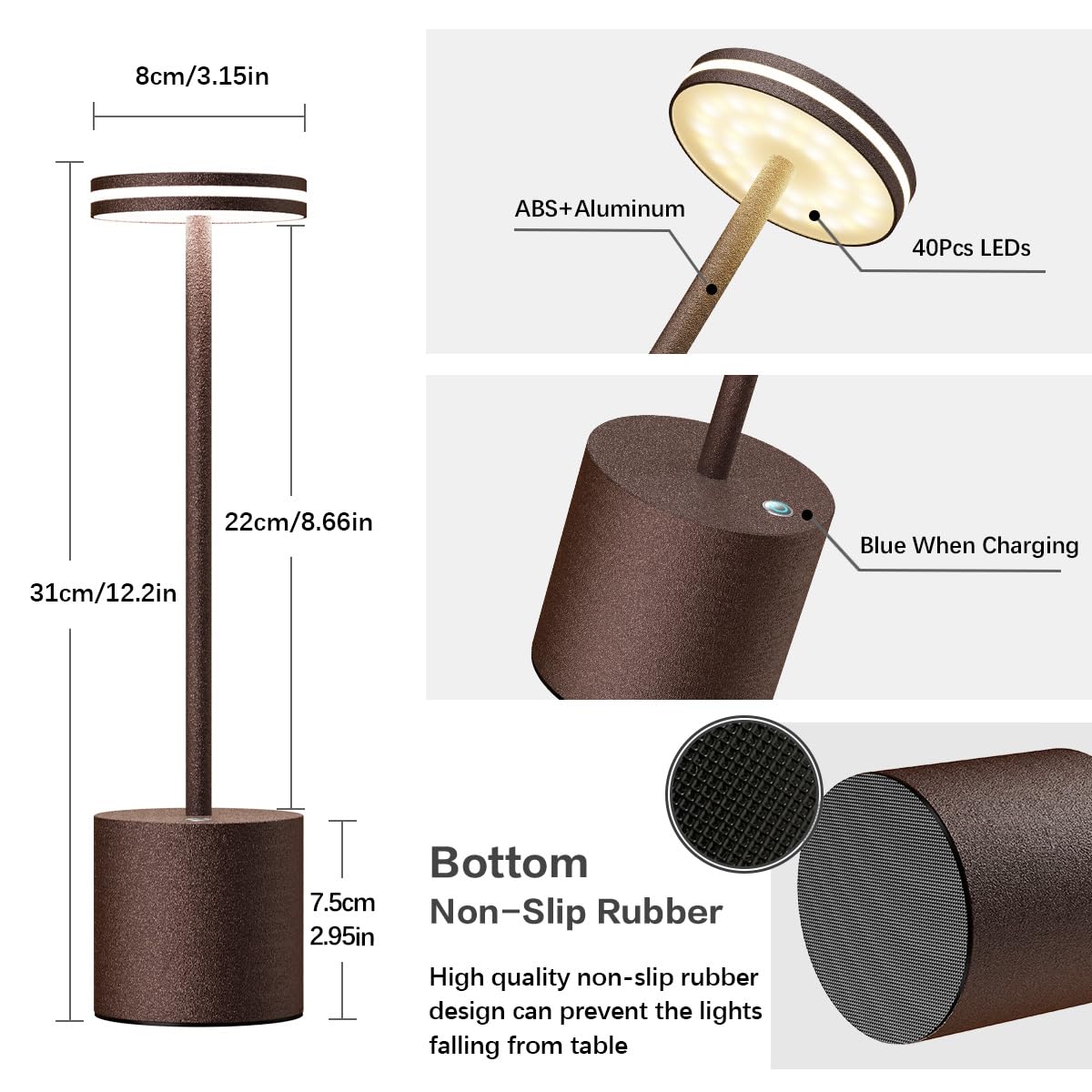 lampe de table tactile sans fil usb,5000mAh 2pcs LED rechargeable
