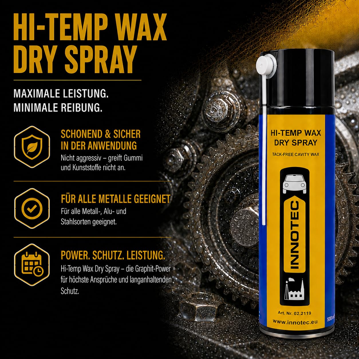 Innotec Hi-Temp wosk w sprayu, ochrona podwozia i pustych przestrzeni, ochrona przed tłuszczem w sprayu, przezroczysty – konserwacja Next Level dla motoryzacji i przemysłu – bez przywierania brudu i