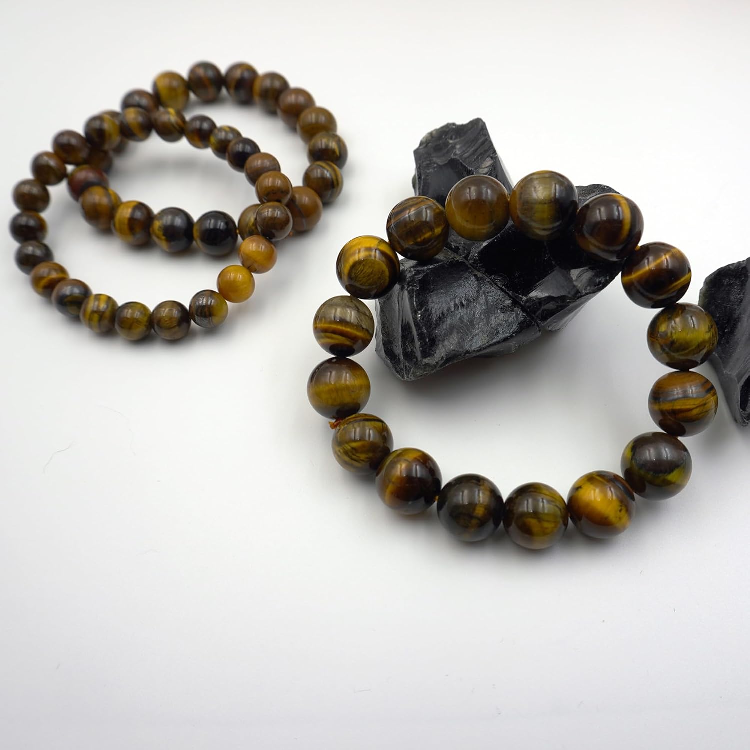 Natural Tiger Eye Jewelry Set - Bead Necklace, Bracelet & Stud Earrings, 10/8/6mm Chocolate Brown Gemstones, Inspirational Courage Gift for Women, Healing Crystal Gift Set - Image 5