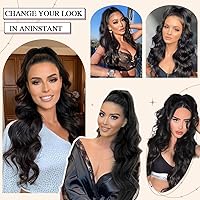 Vista 6 de Extensión de cola de caballo larga, rizada, ondulada con clip, extensiones de cabello rizado con cola de caballo, cabello sintético ondulado natural