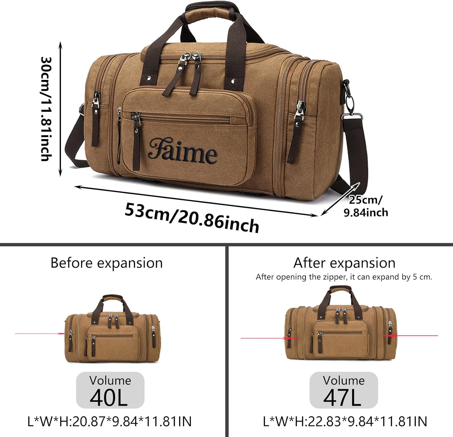 Personalized Duffle Bag for Men Women, Custom Large Compartment Canvas Travel Bag with Name, Birthday Valentines Gifts, Customized Carry On Gym Bags for Weekender Overnight Sports