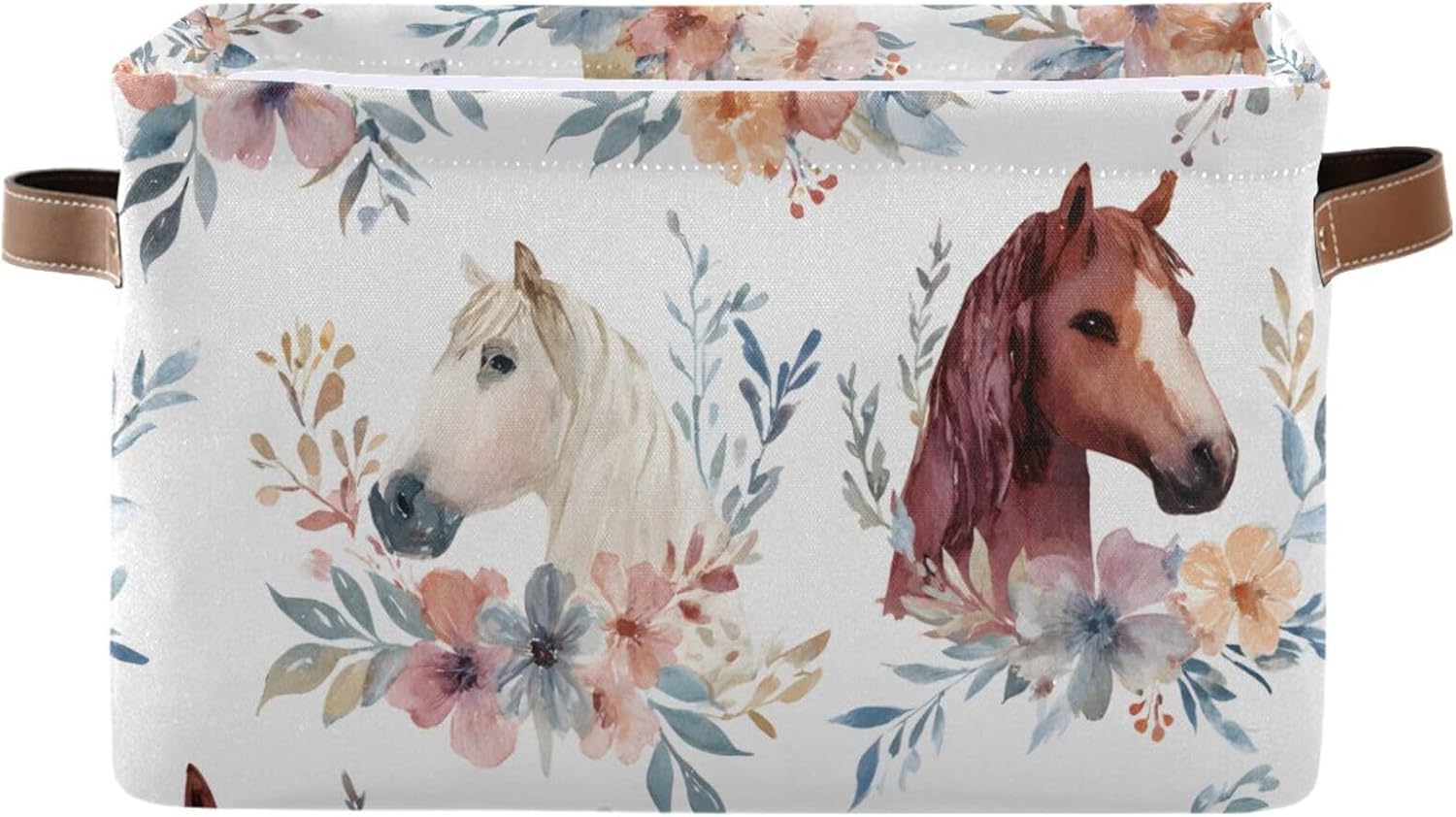 OTVEE Canvas Bins for Closet Shelves Organizing Horse Animal Flower Storage Basket Baby Clothes Organizers Storage Box Nursery Bins Gift Baskets 2 Pack