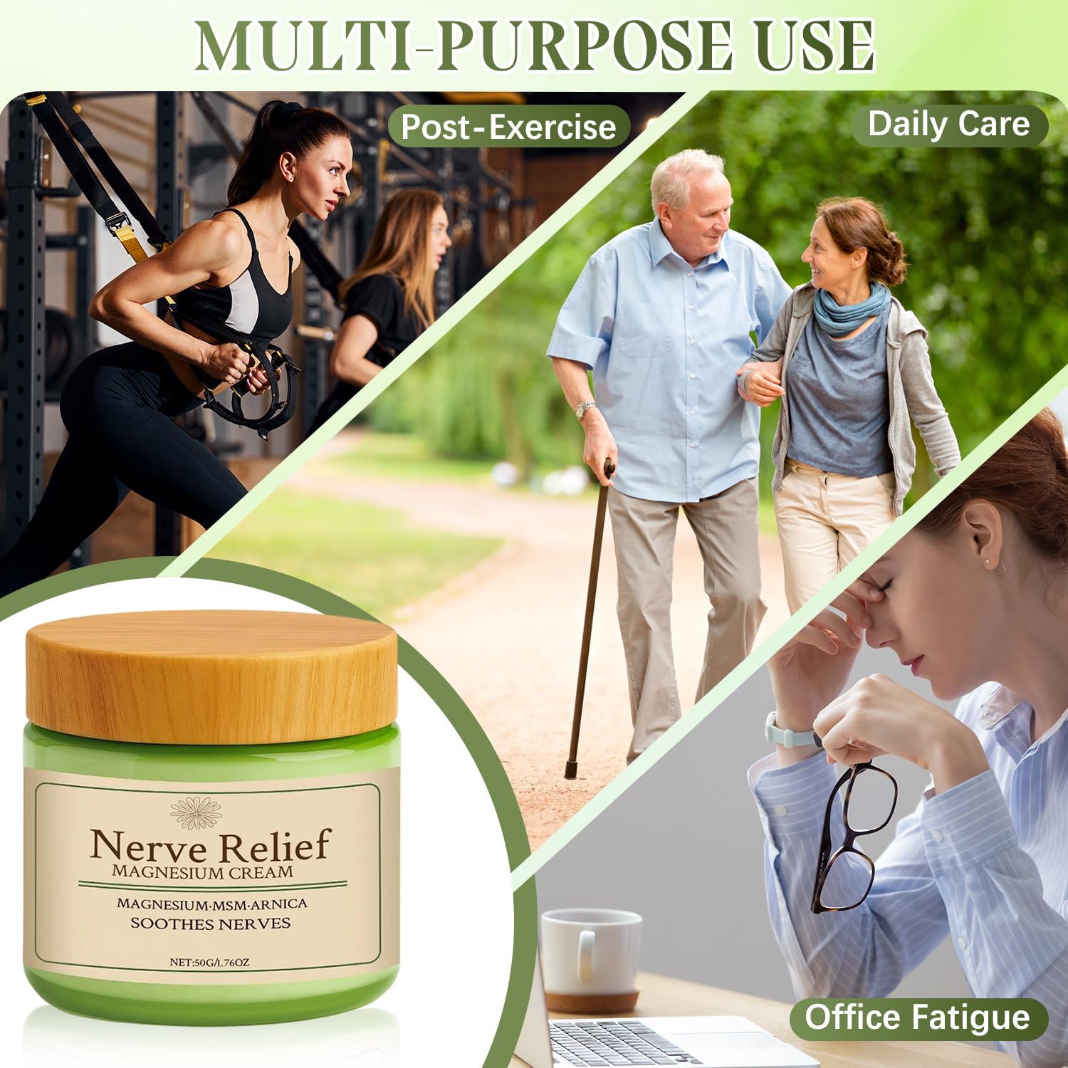 2 creme naturali al magnesio con MSM e arnica, ingredienti delicati per alleviare e rilassarsi, crema per la cura del corpo