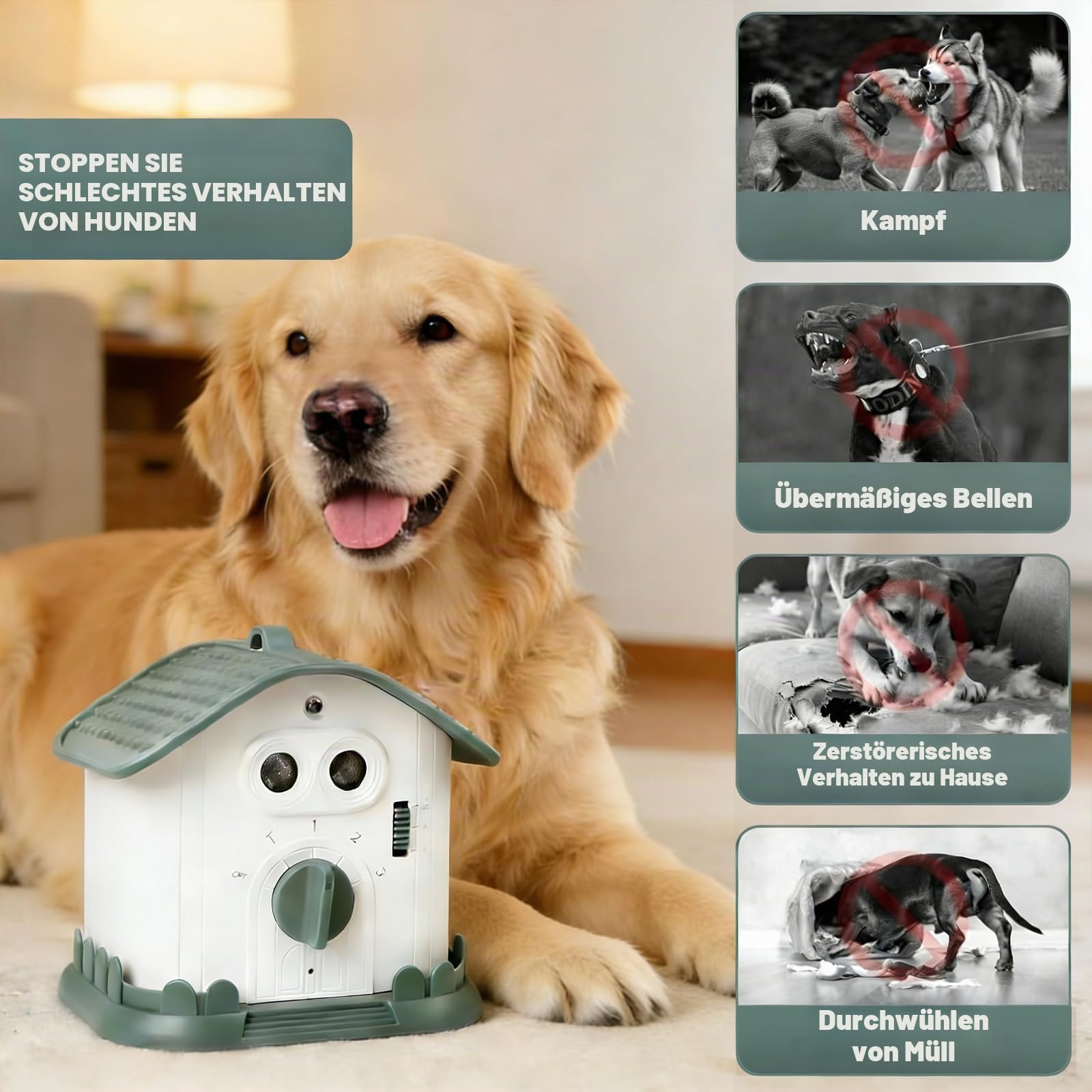 Anti Bell Gerät Hunde, 50FT Stopp Hundebell Gerät, Automatischer Ultraschall Anti Bellen, wiederaufladbares Antibell für Hunde mit 3 Modi , IPX4 Wasserdichtes Anti-Bell-Mittel für Innen & Außen