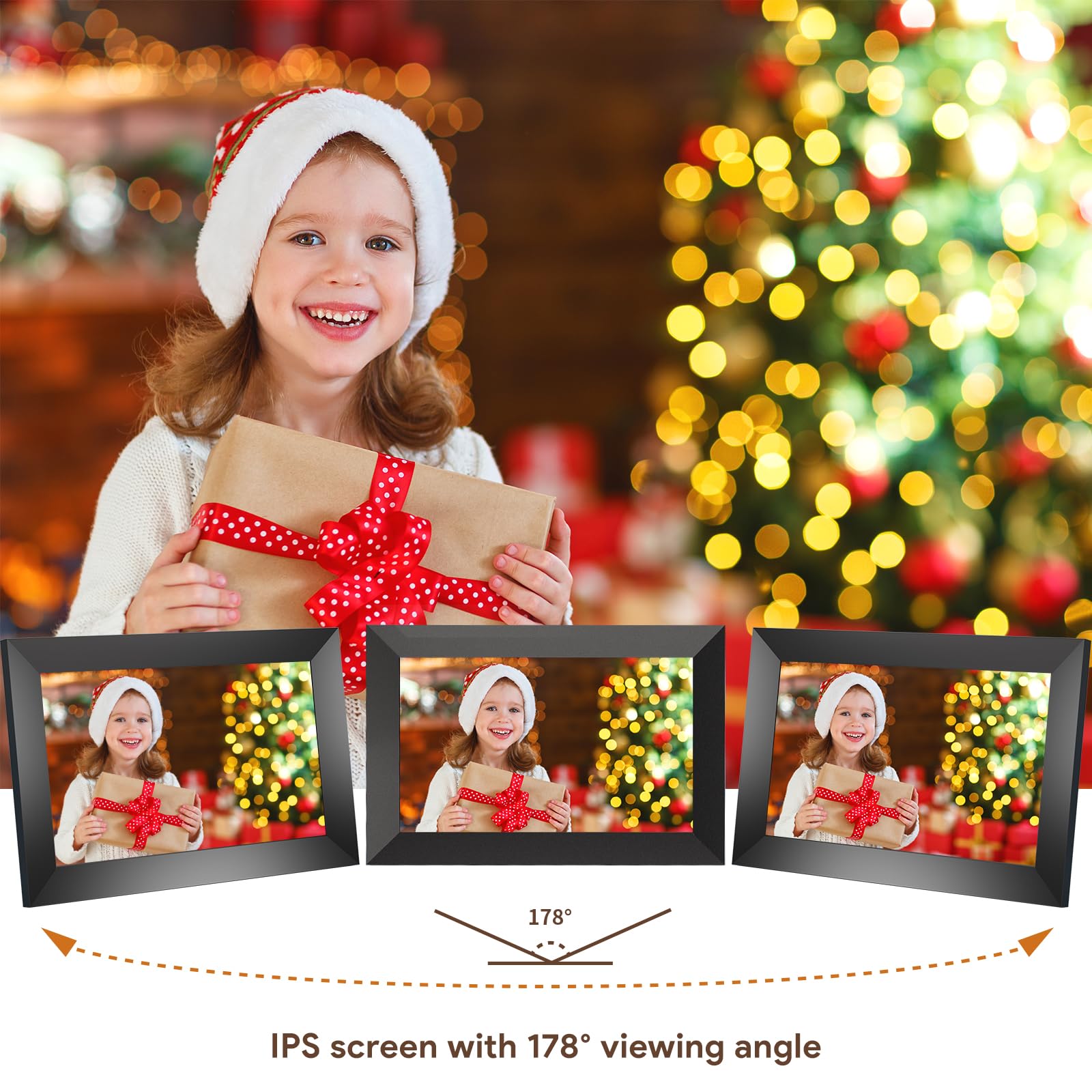 YUUTY WLAN Digitaler Bilderrahmen, 10,1 Zoll 32GB Elektronischer Bilderrahmen, 1280x800 HD IPS LCD Touchscreen Foto Rahmen, Automatische Rotation, Teilen Sie Fotos Sofort Von überall Aus