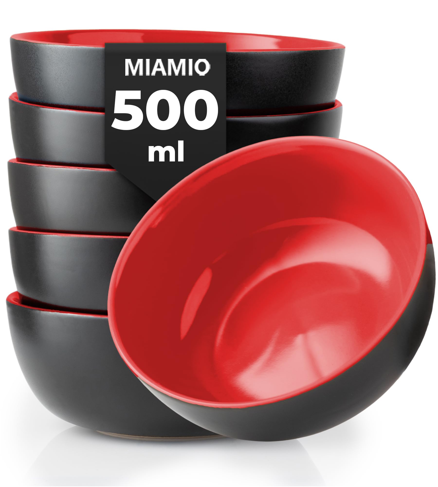 MIAMIO - 6 x 500ml Juego De Cuencos/Tazones Exterior Negro Interior De Color - Le Papillon Colección (Multicolor) — view 35
