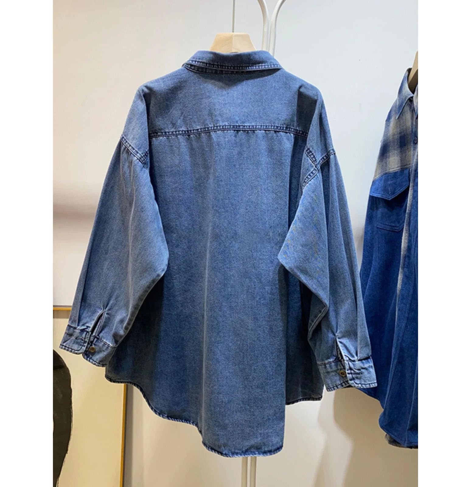 Camisas de mezclilla retro de estilo francés para mujer, cuello de vuelta, manga larga, holgadas, delgadas, para ocio