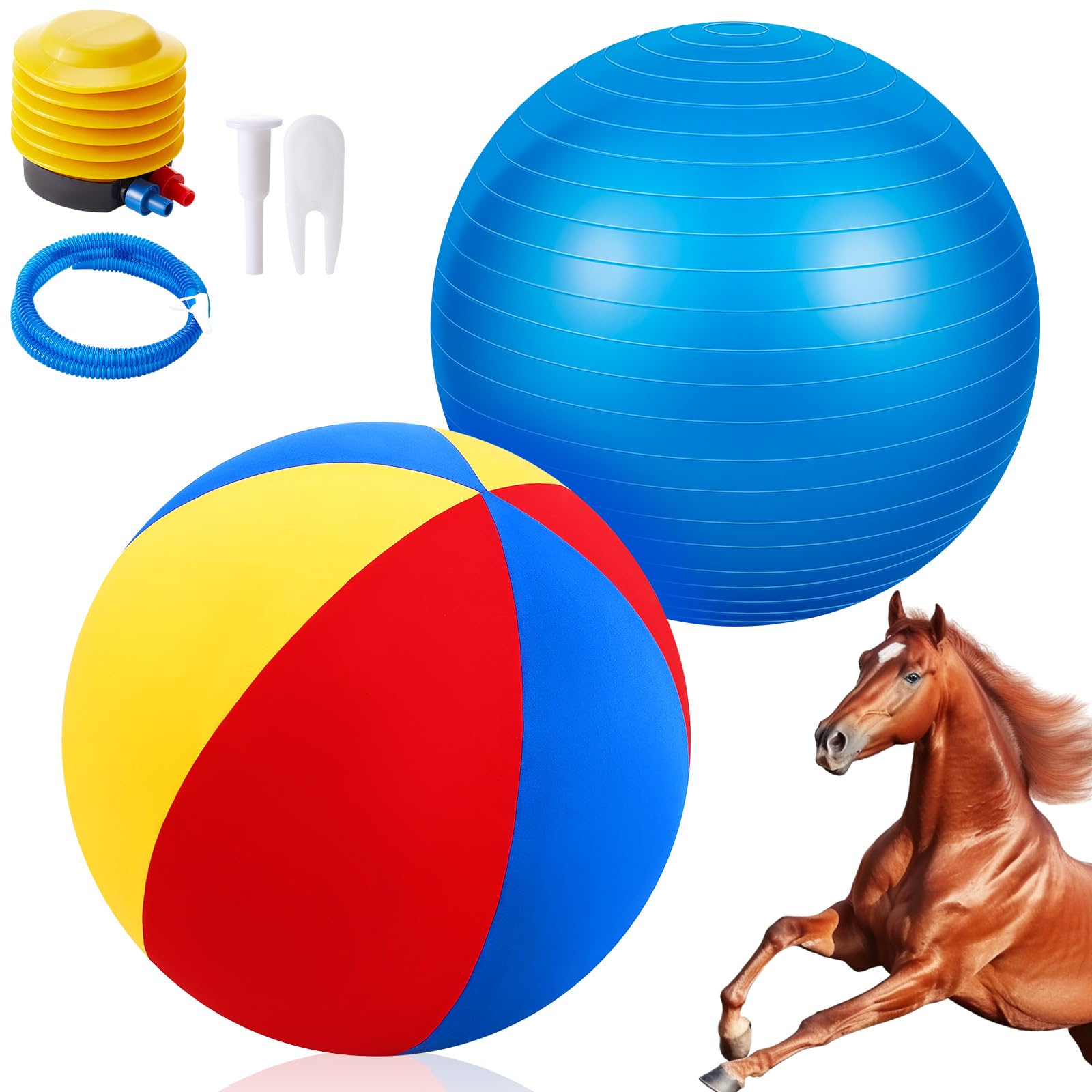 Photo 1 of VercanMonth Giant 40 Inch Herding Ball with Ball Cover Anti Burst Please Watch VCR for How to Inflation Horse Toys for Horses Entertainment Play, Pump Included(Cute, Colorful)