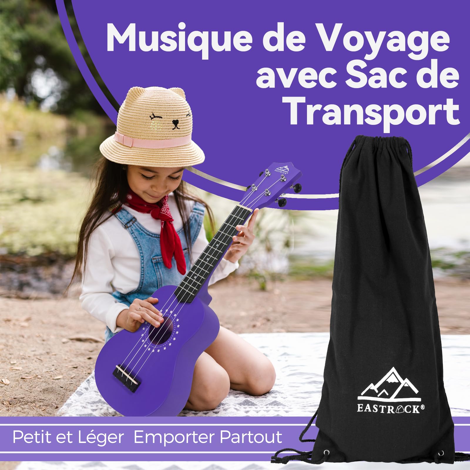 EastRock Ukulélé Soprano Débutants, Hawaïen Ukulele 21 pouces pour Adultes, Yukulele de Kit avec sac livret (Violet)