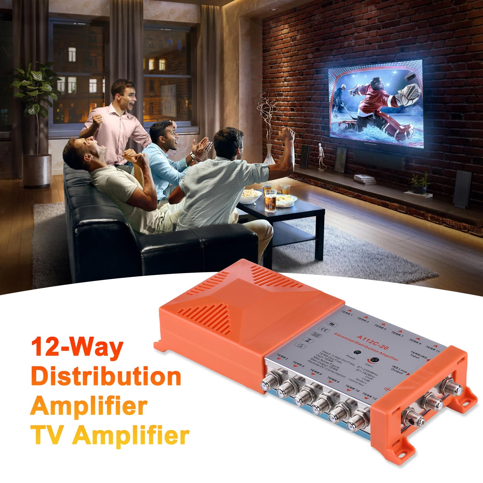 Walmeck Amplificatore di Distribuzione Compatibile IRS, Amplificatore a 12 Guadagna 20 Db per Segnali TV e Radio Deboli, a Basso Rumore, Filtro 4G, Montato a Parete, Loop-Through IRS (Plug 230V)