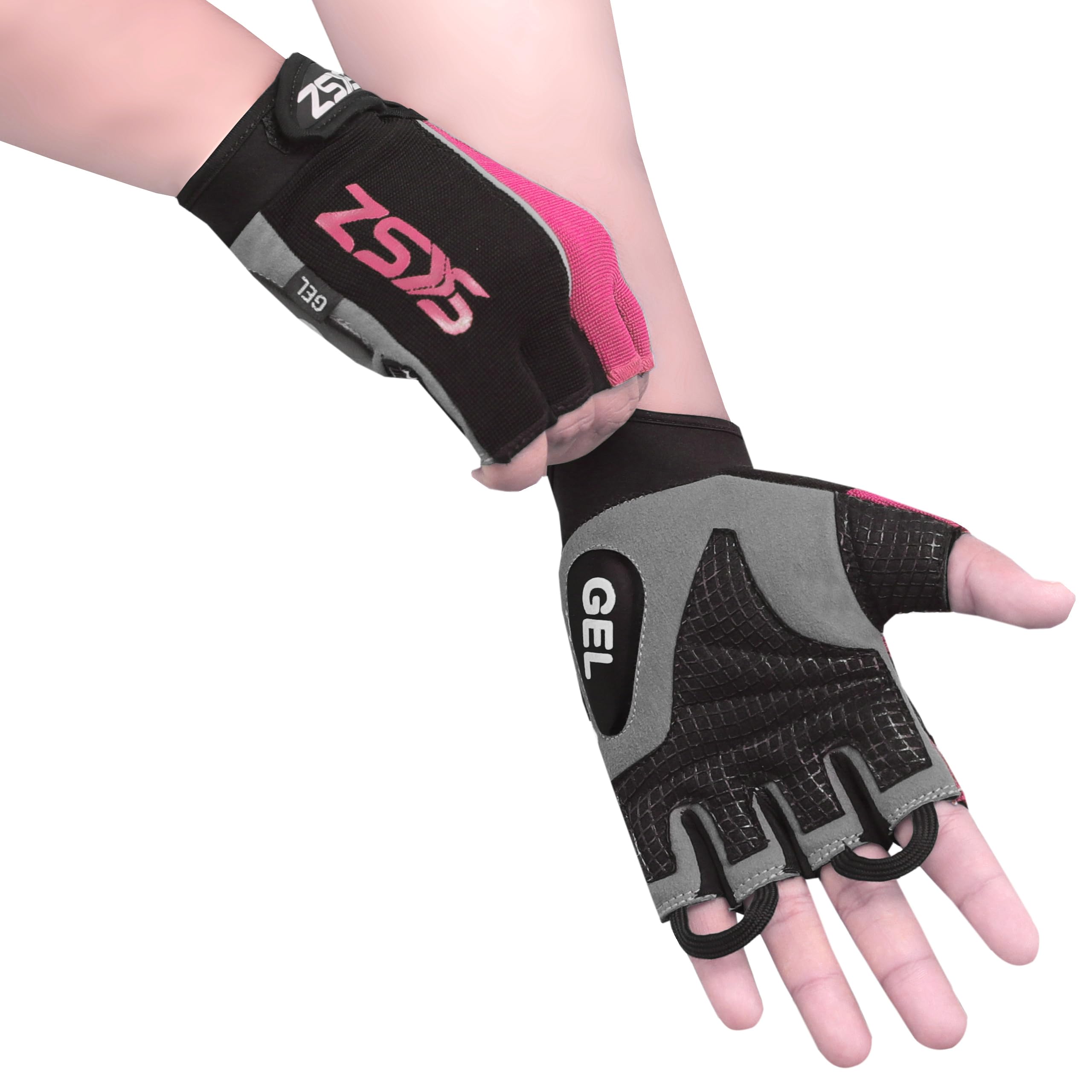 SKSZ LEATHER Gym Gloves, Grey,Pink - Image 2