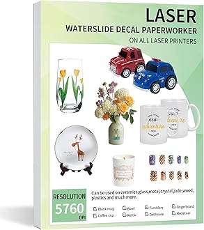 20 Sheets Waterslide Decal Paper LASER CLEAR,8.5X11 Inch Water Slide Transfer Paper Transparent Printable for Tumblers,Ceramics,Plastics,Glasses,DIY